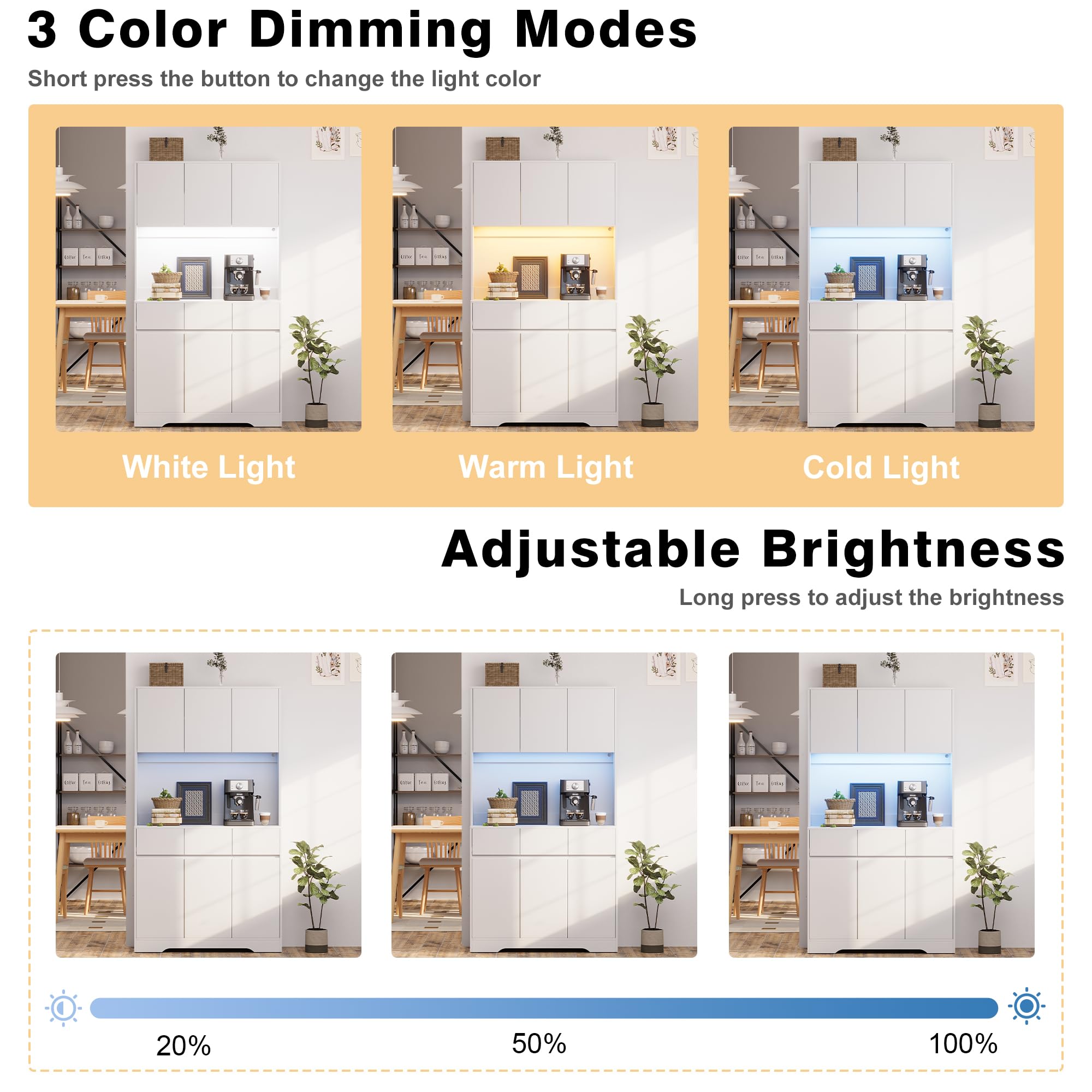 71'' Freestanding Pantry Cabinet with LED Light & Charging Station