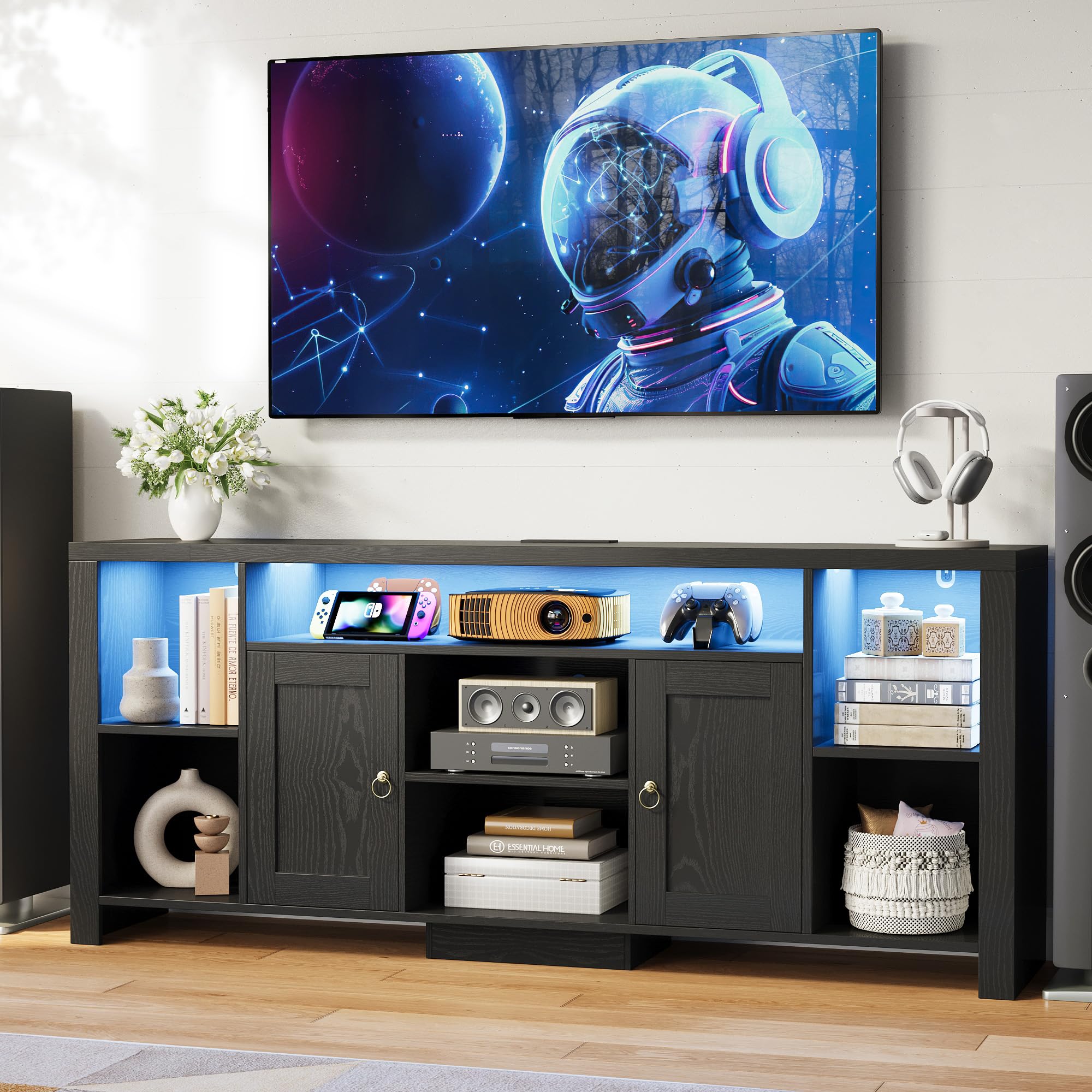 80 Inch TV Stand with LED Lights & Power Outlet