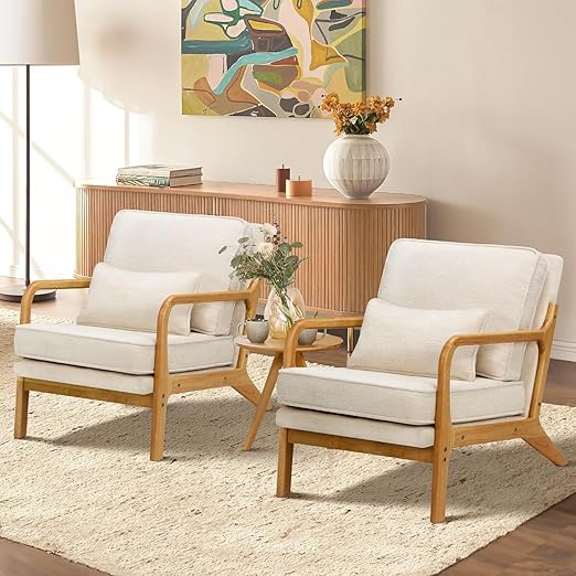 Mid-Century Accent Chair Set of 2 with Lumbar Pillow