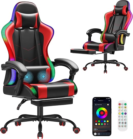 Ergonomic Gaming Chair with Footrest and Massage Lumbar Support
