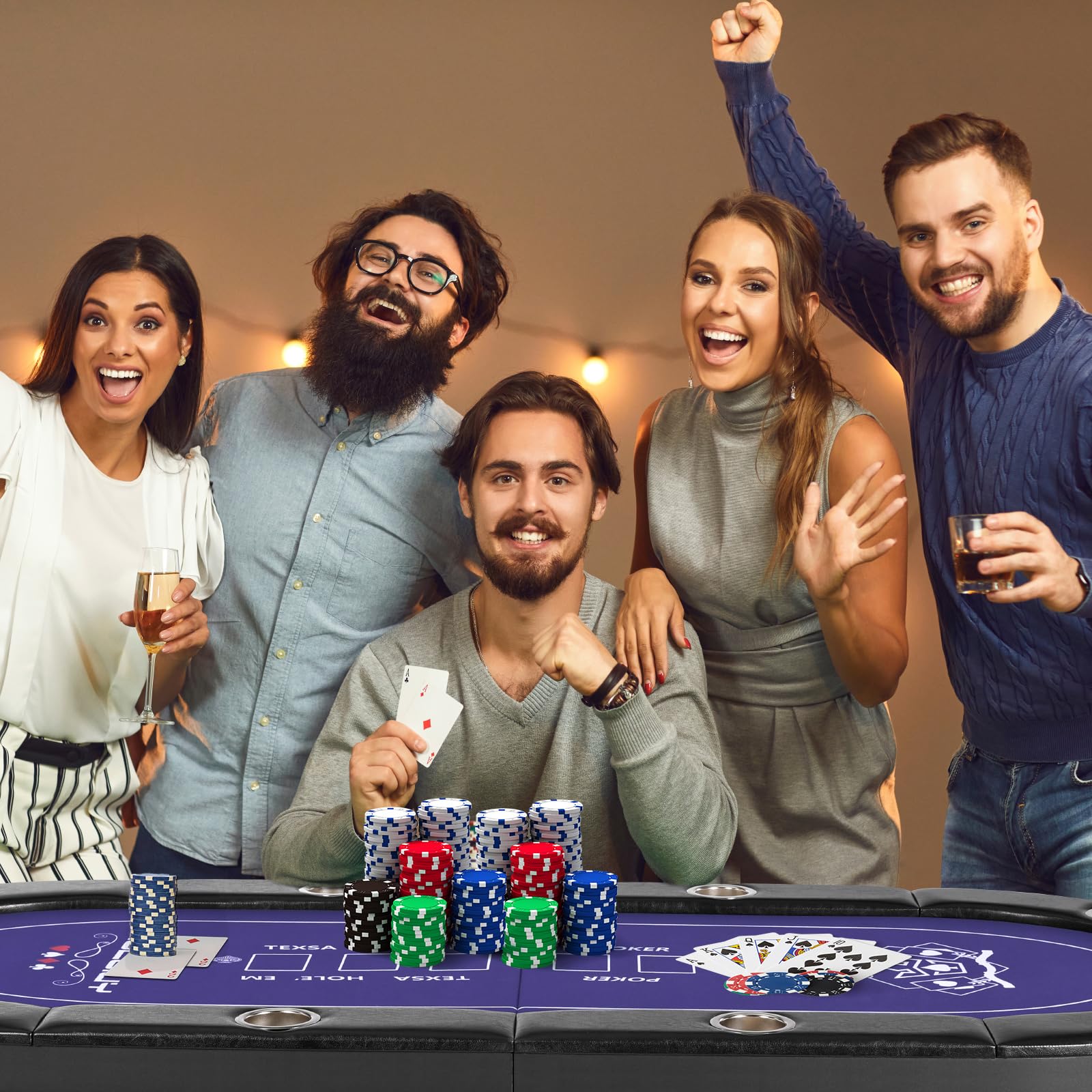 8 Player Folding Poker Table with Cup Holders
