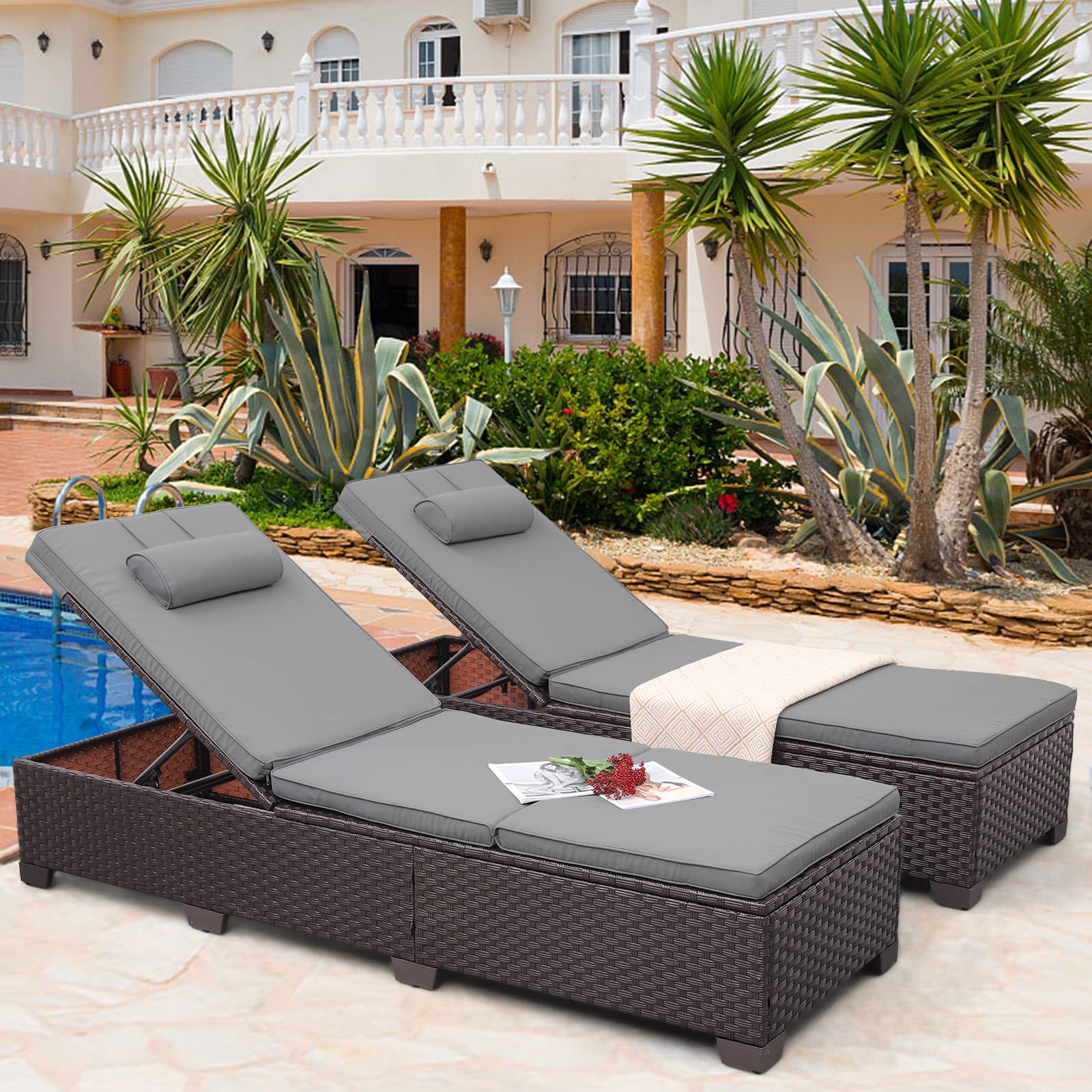 Outdoor Chaise Lounge Set with Adjustable Backrest