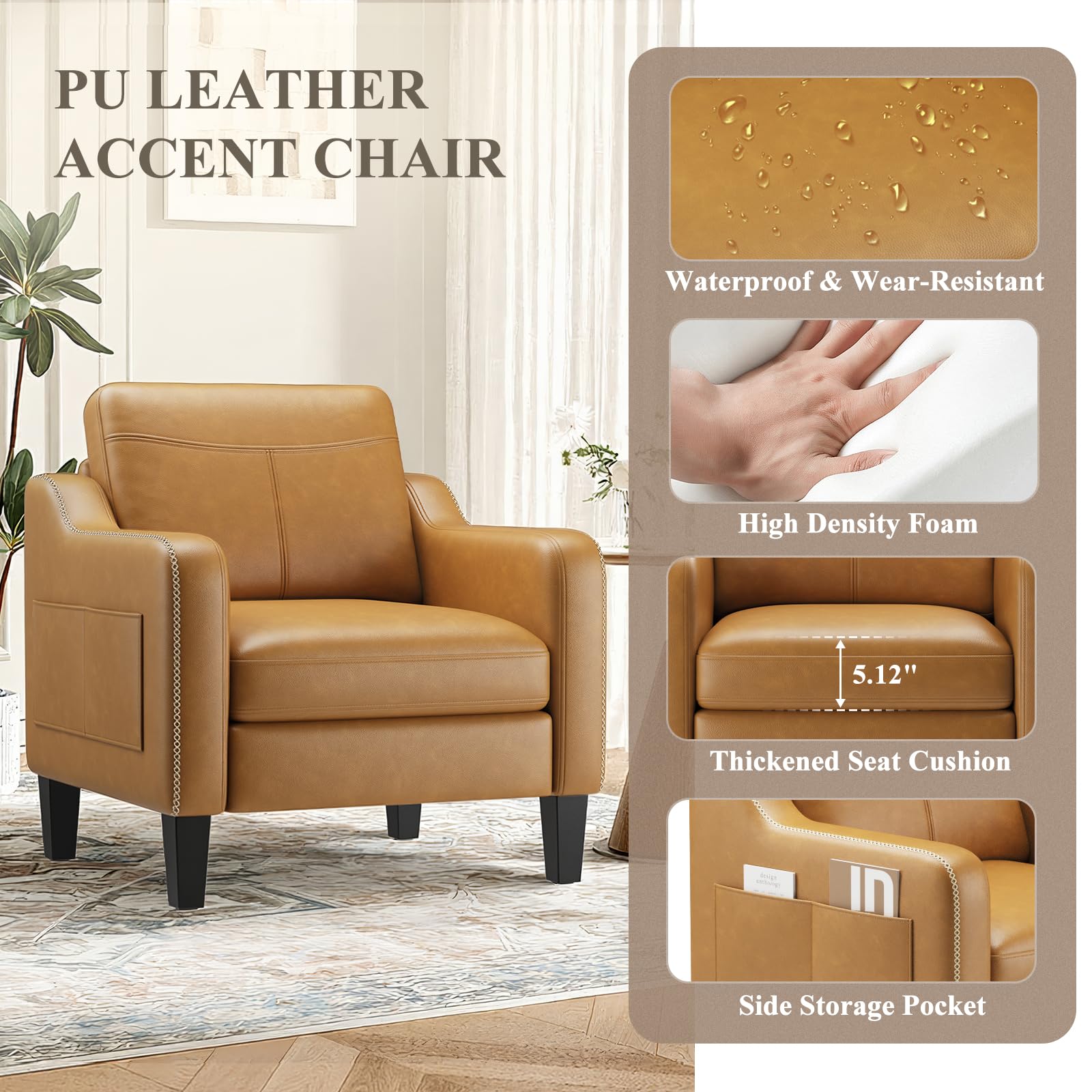 PU Leather Accent Chair Set of 2