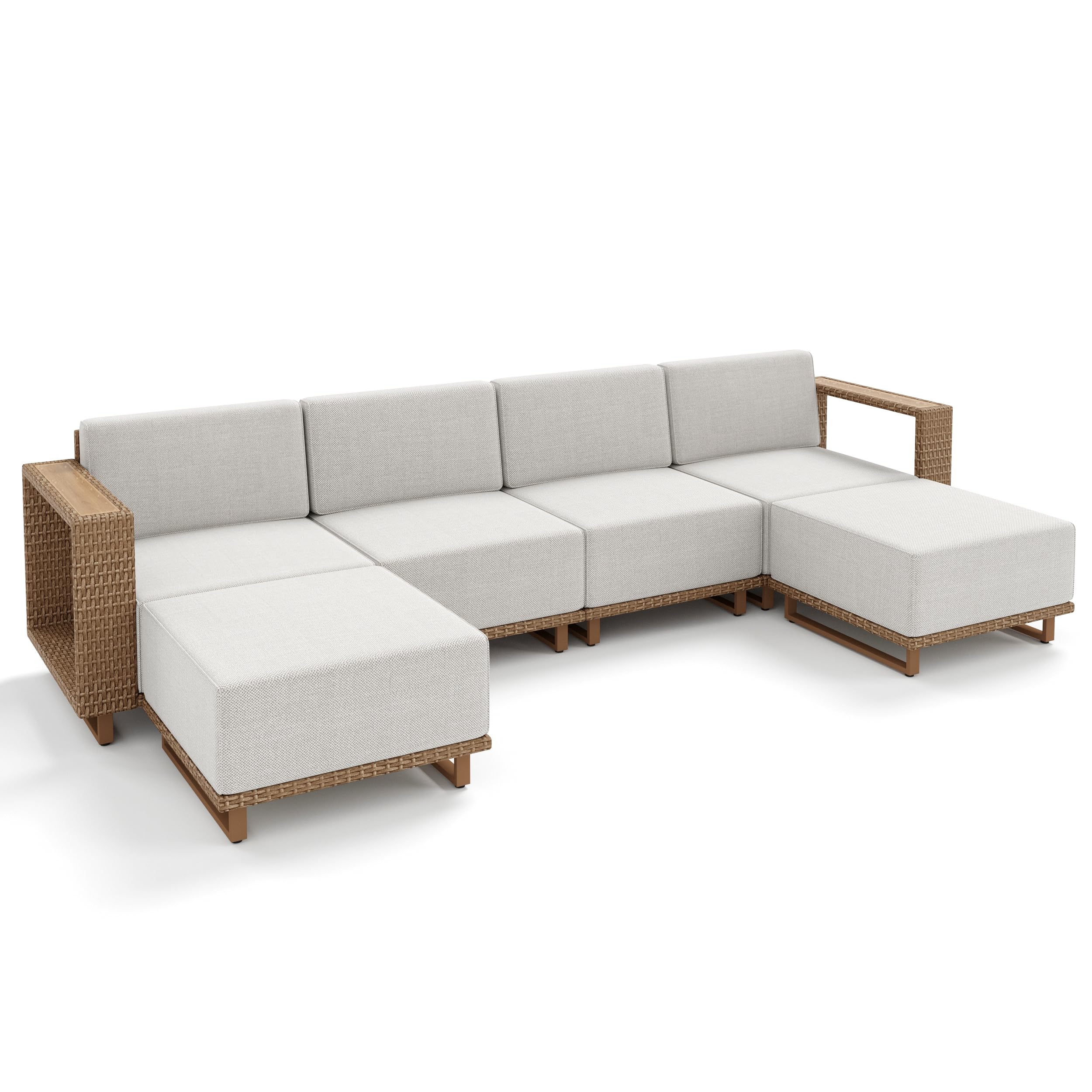 MIXPATIO Outdoor Patio Furniture Set, 6 Piece Outdoor Rattan Wicker Sofa Couch Set, Sectional Outdoor Conversation Sets with 10" Extra Thick Cushions for Deck Backyard Lawn