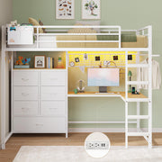 Twin Loft Bed with L-Shaped Desk and Storage Drawers