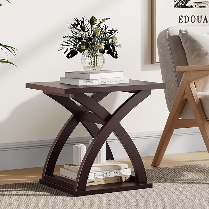 End Side Table Set of 2 with Storage Shelf