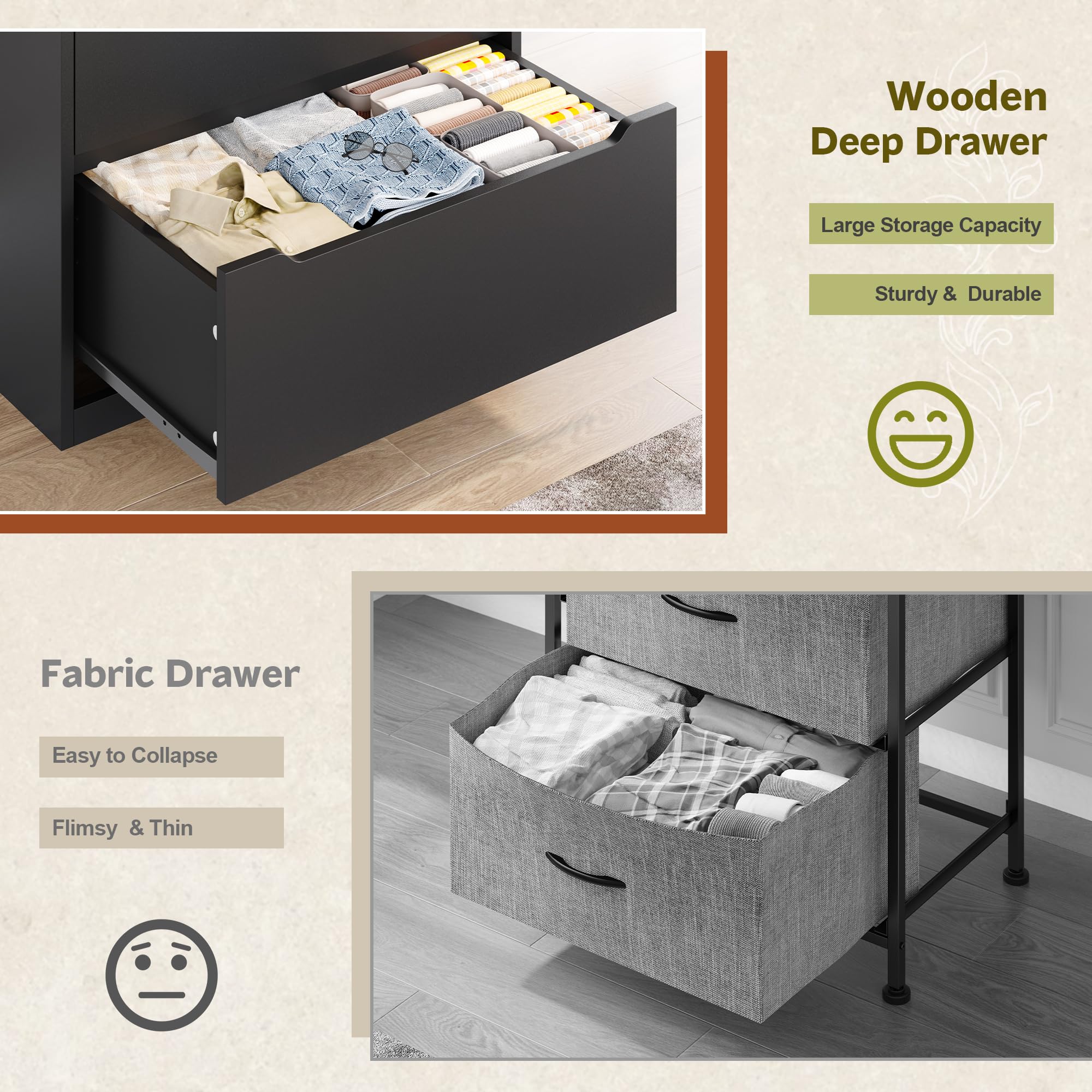 6 Drawer Dresser Tall Black Chest of Drawers