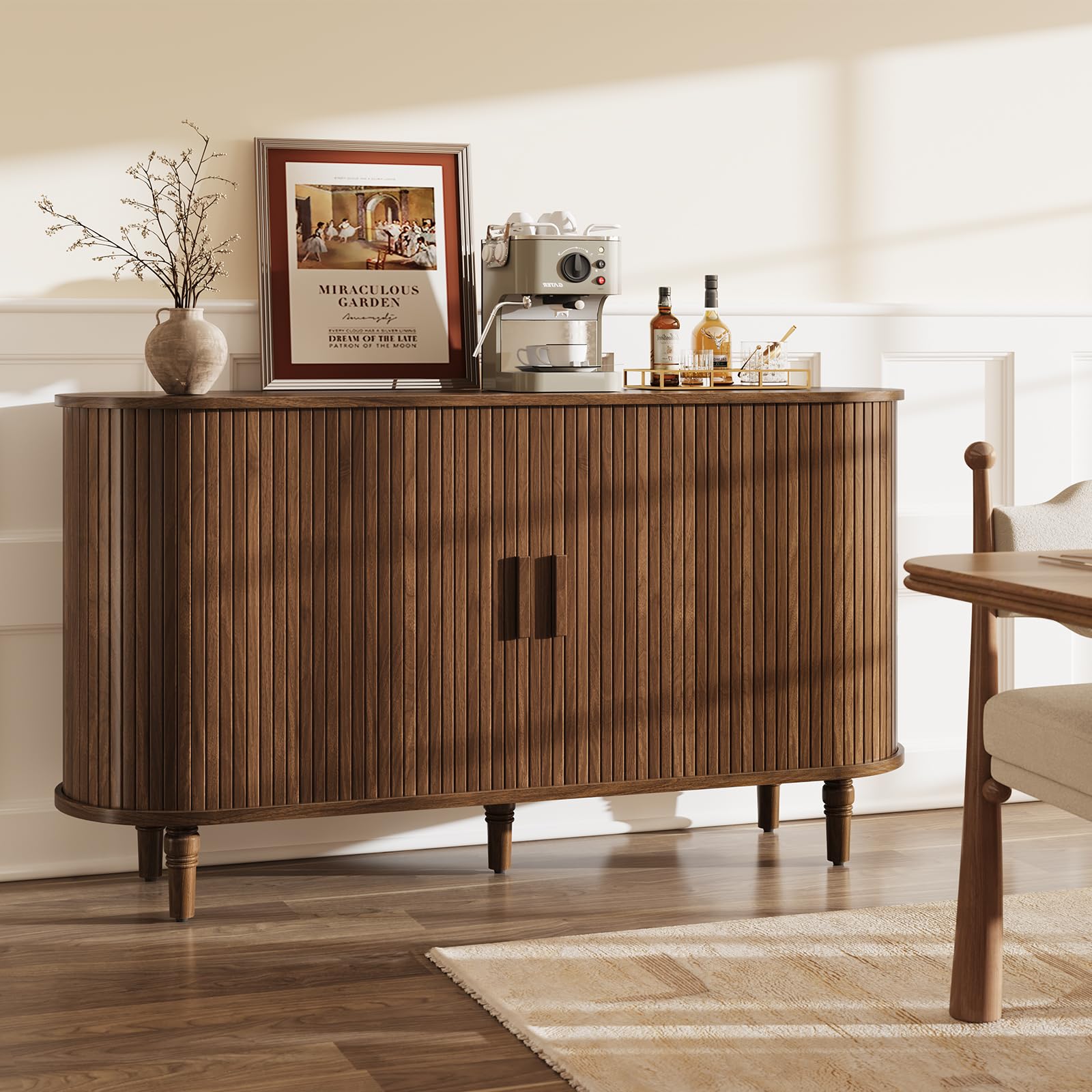 Walnut Sideboard Buffet Cabinet with Sliding Doors
