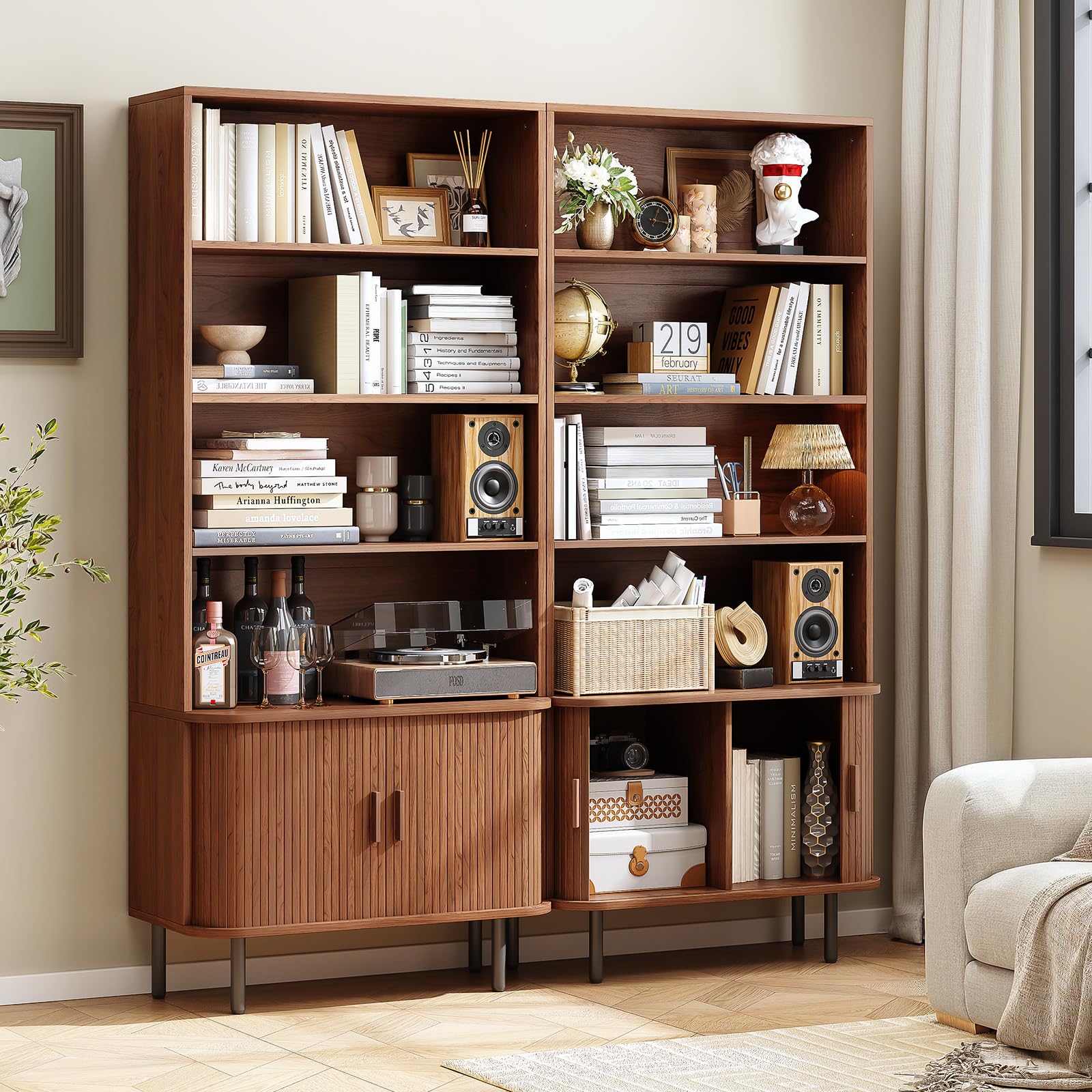 71" Tall Bookshelf with Storage Cabinet