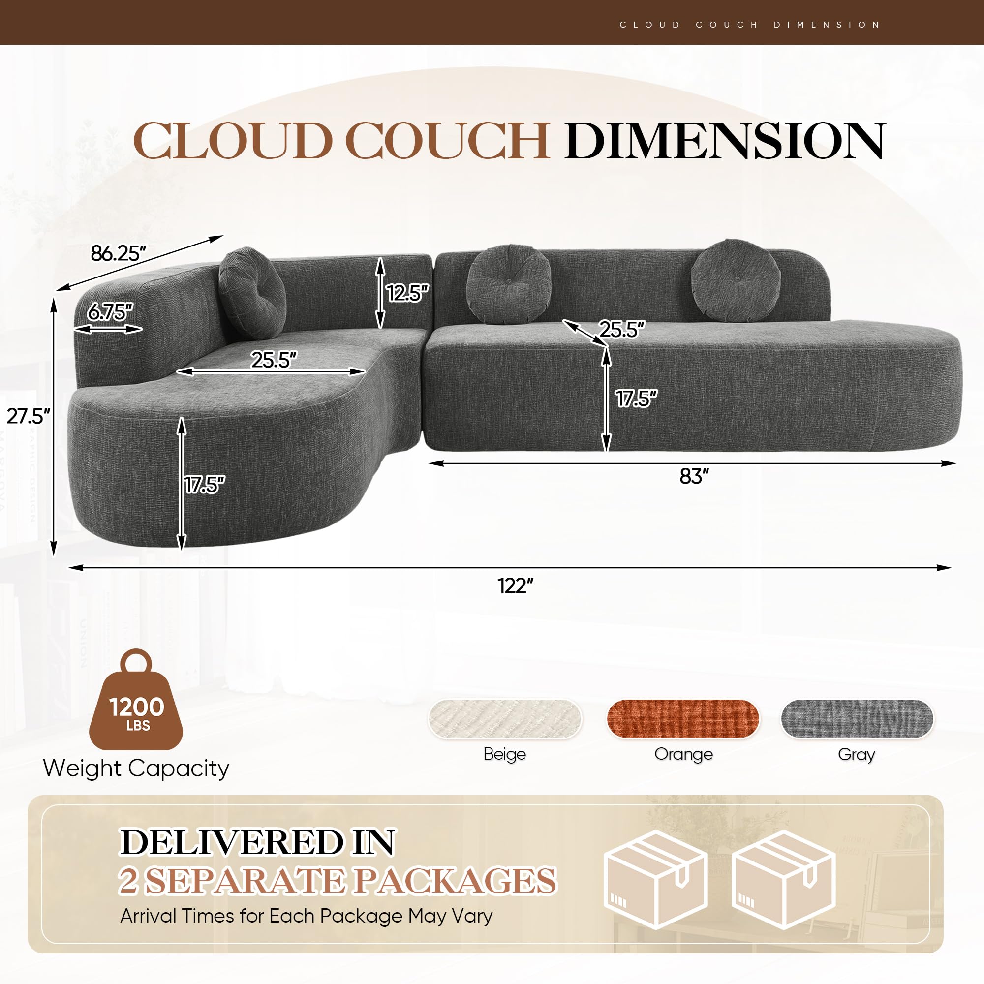 Curved Sectional Sofa with Round Cushions