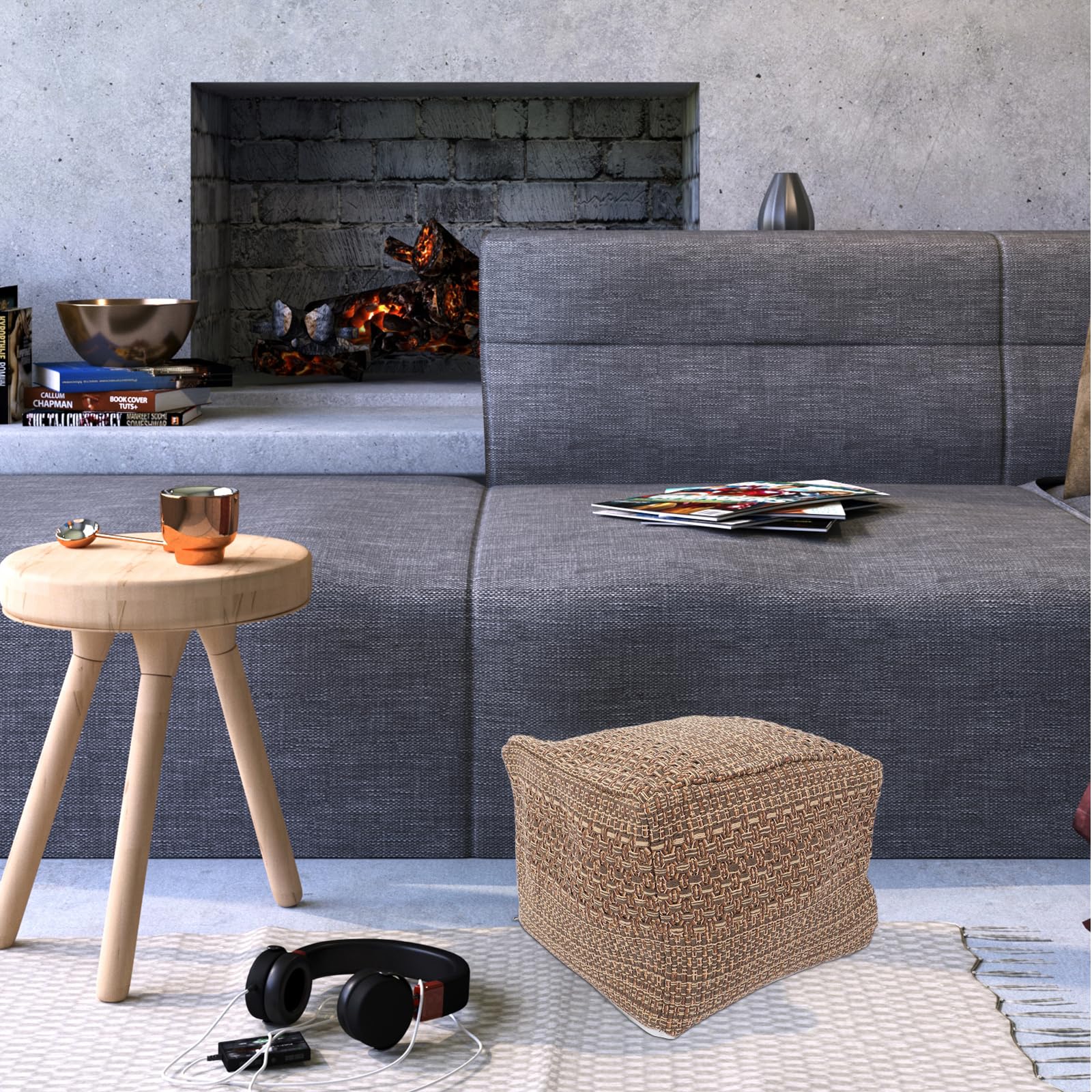Square Knitted Pouf Ottoman Footrest