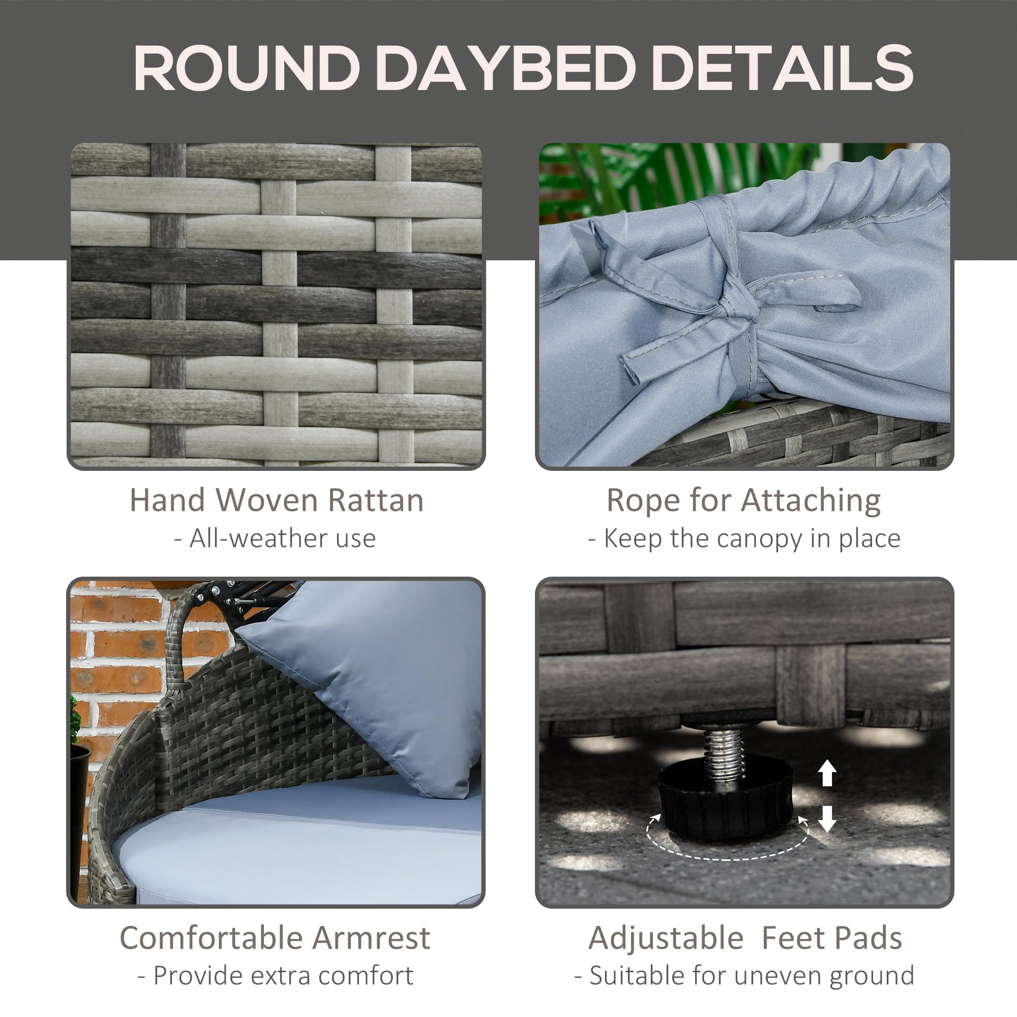 Convertible Round Rattan Daybed Set with Canopy