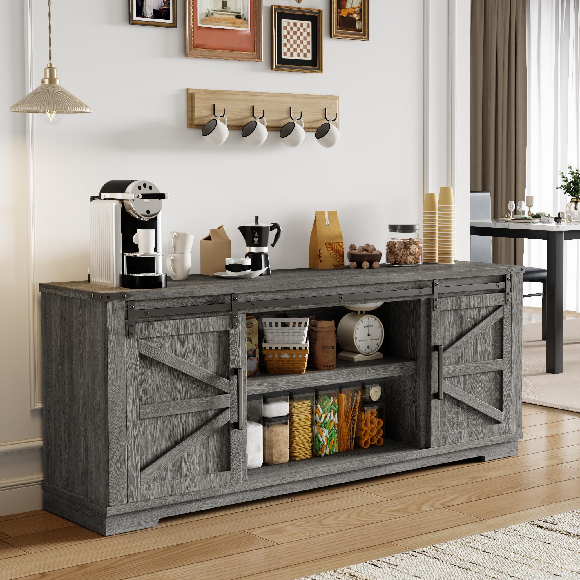 Farmhouse TV Stand with Sliding Barn Doors