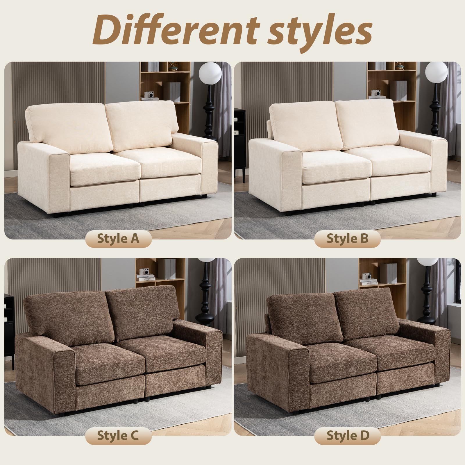 71" Modular Chenille Loveseat Sofa
