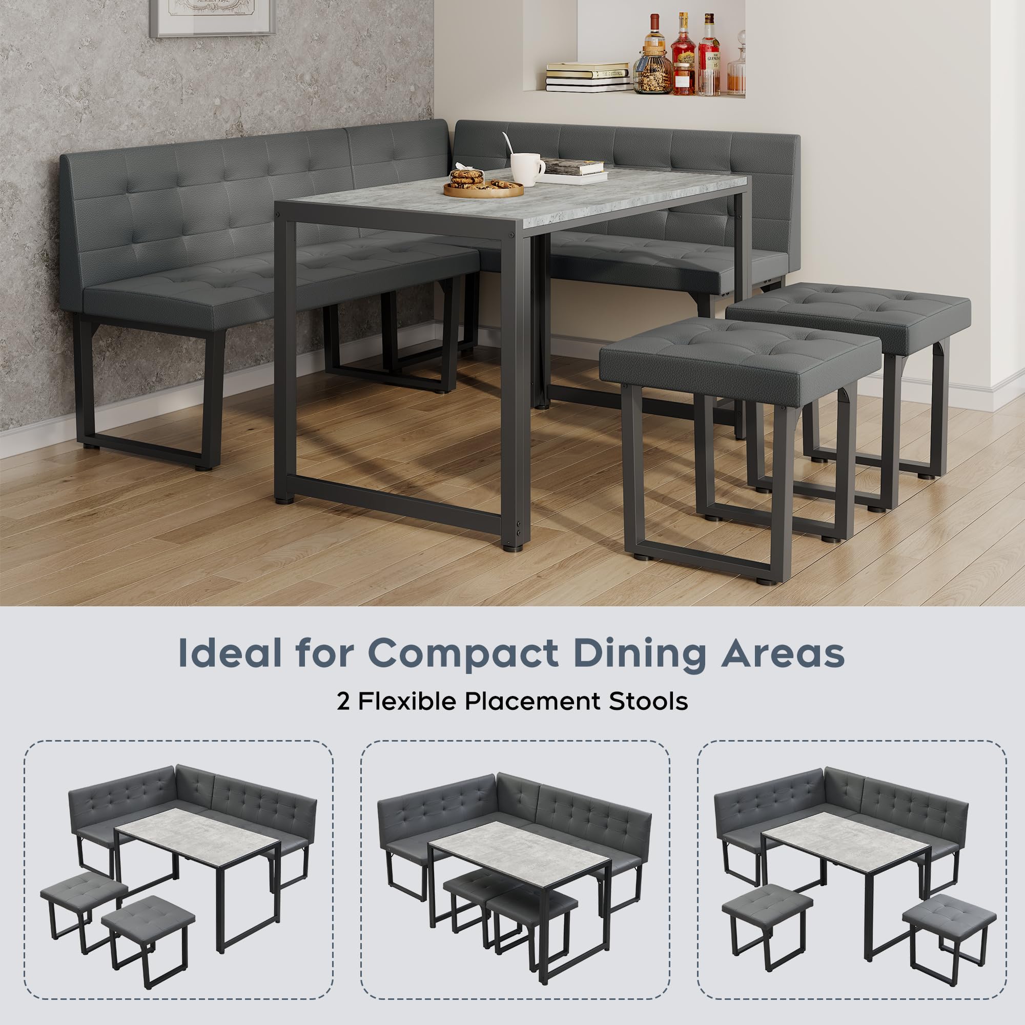 Corner Dining Table Set with Upholstered Banquette 5-Piece