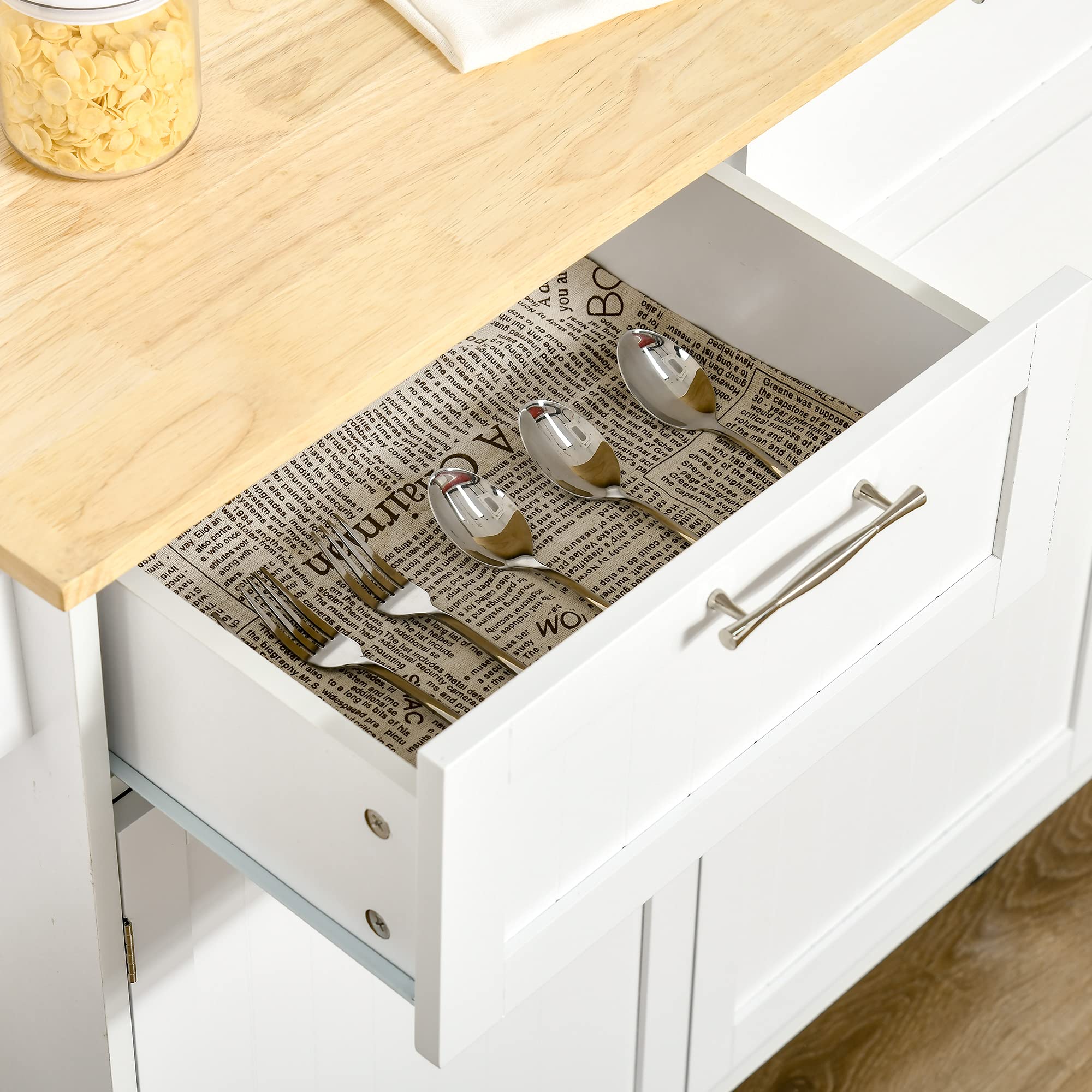 Modern Rolling Kitchen Island with Rubberwood Top