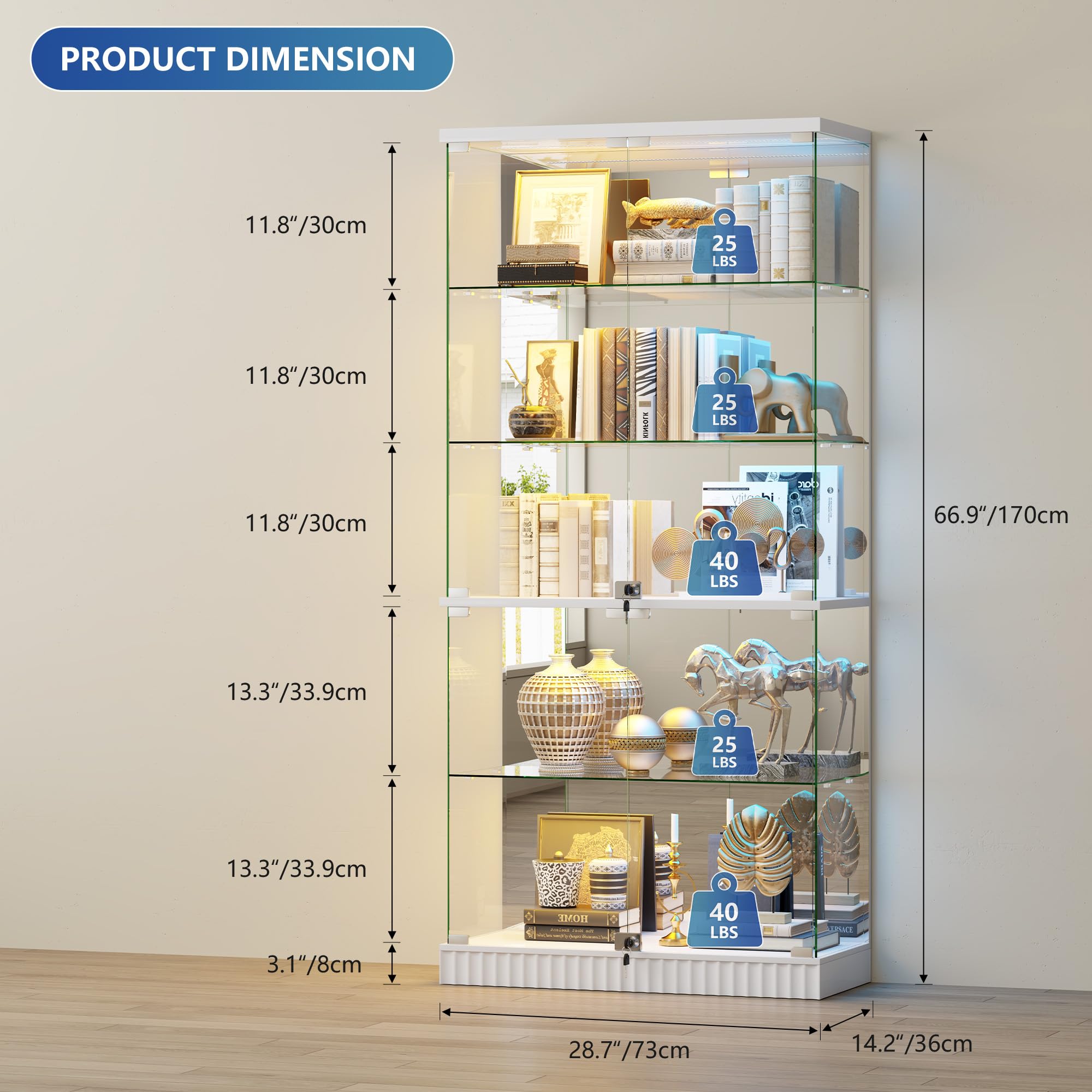 RGB Glass Display Cabinet with Lights and Sensor