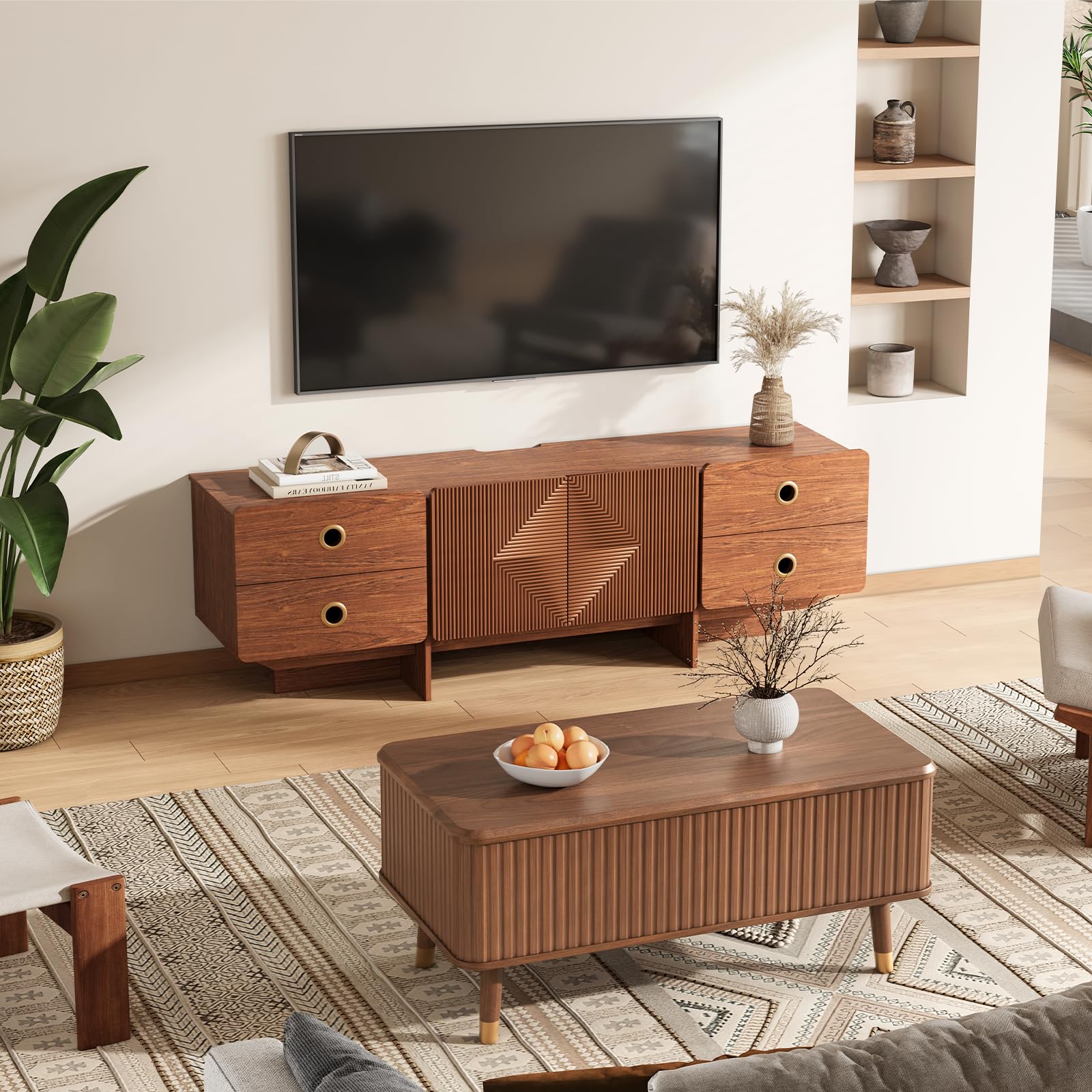 66" Mid-Century Modern TV Stand with Storage