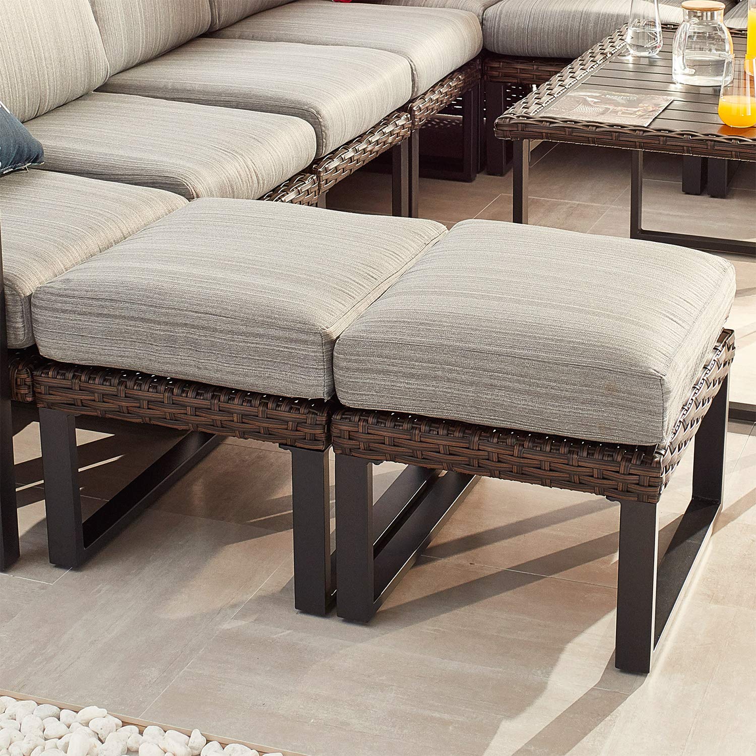 Outdoor Wicker Ottoman with Cushion
