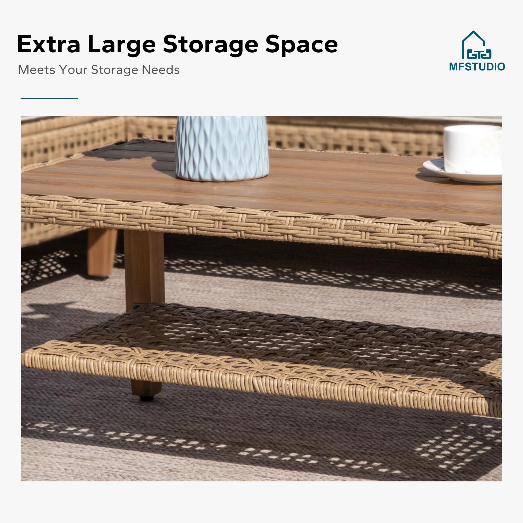 L-Shaped Outdoor Wicker Couch Set with Coffee Table