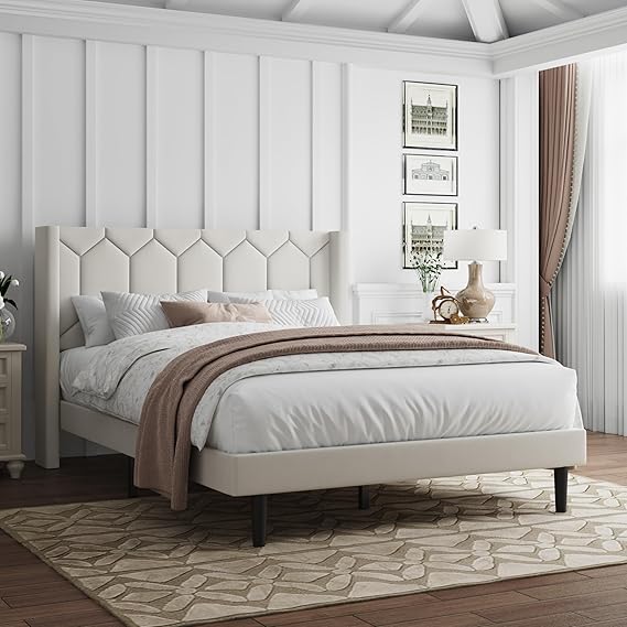 Pink Velvet Upholstered Full Bed Frame