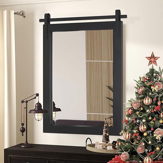 Black Farmhouse Wall Mirror 40x26 Inch