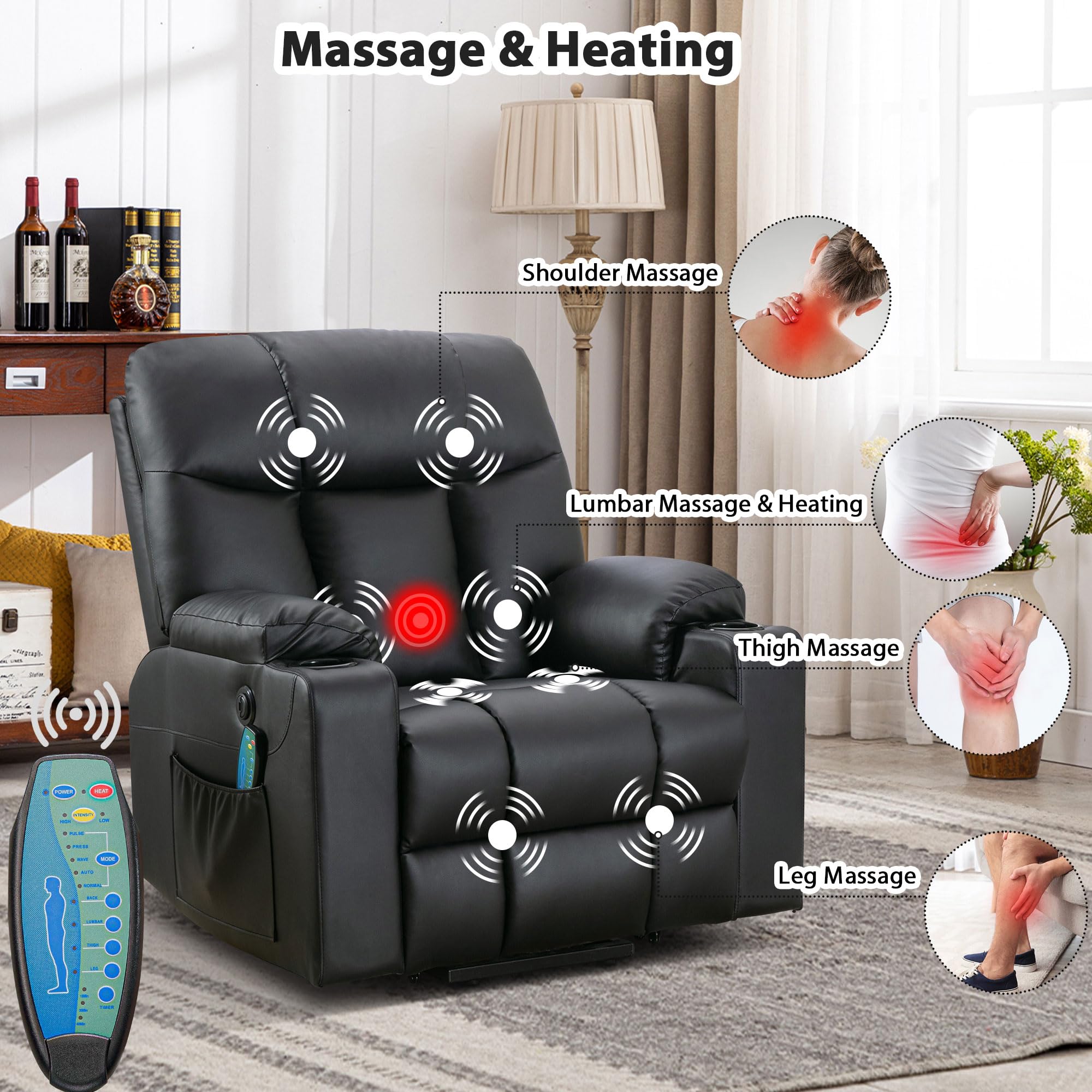 26" Extra Wide Power Lift Recliner with Heat and Massage