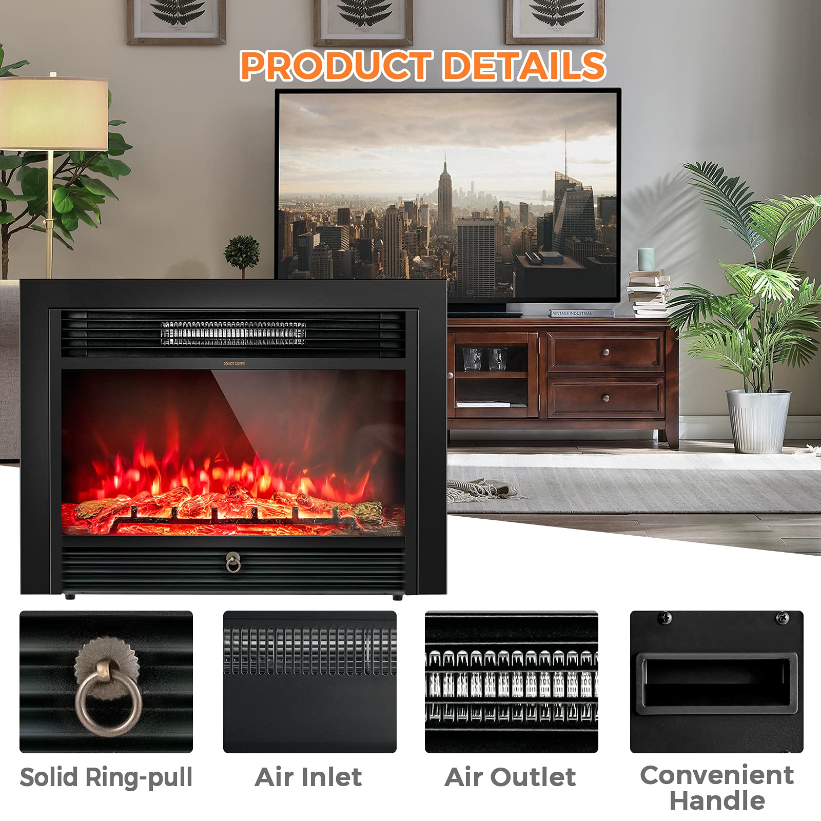 28.5" Electric Fireplace Insert with Remote Control