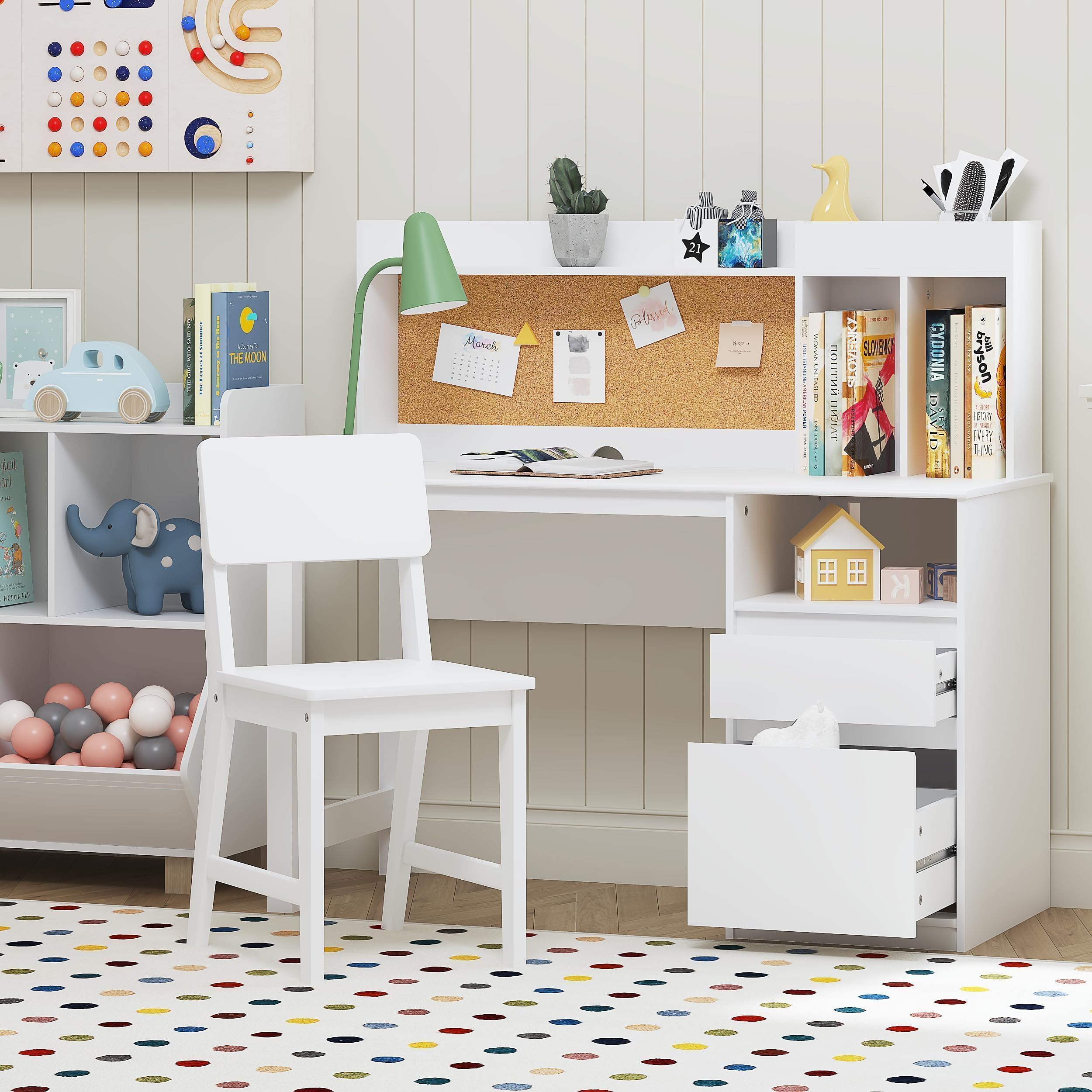 Kids Desk and Chair Set with Hutch and Storage