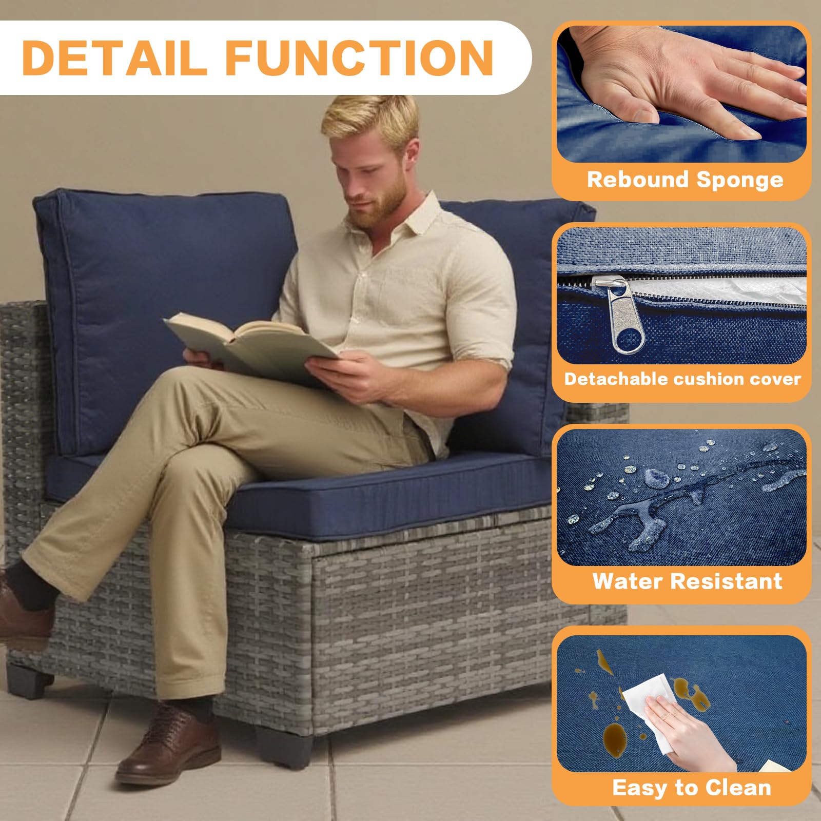 7-Piece Outdoor Sectional Sofa Set with Glass Table