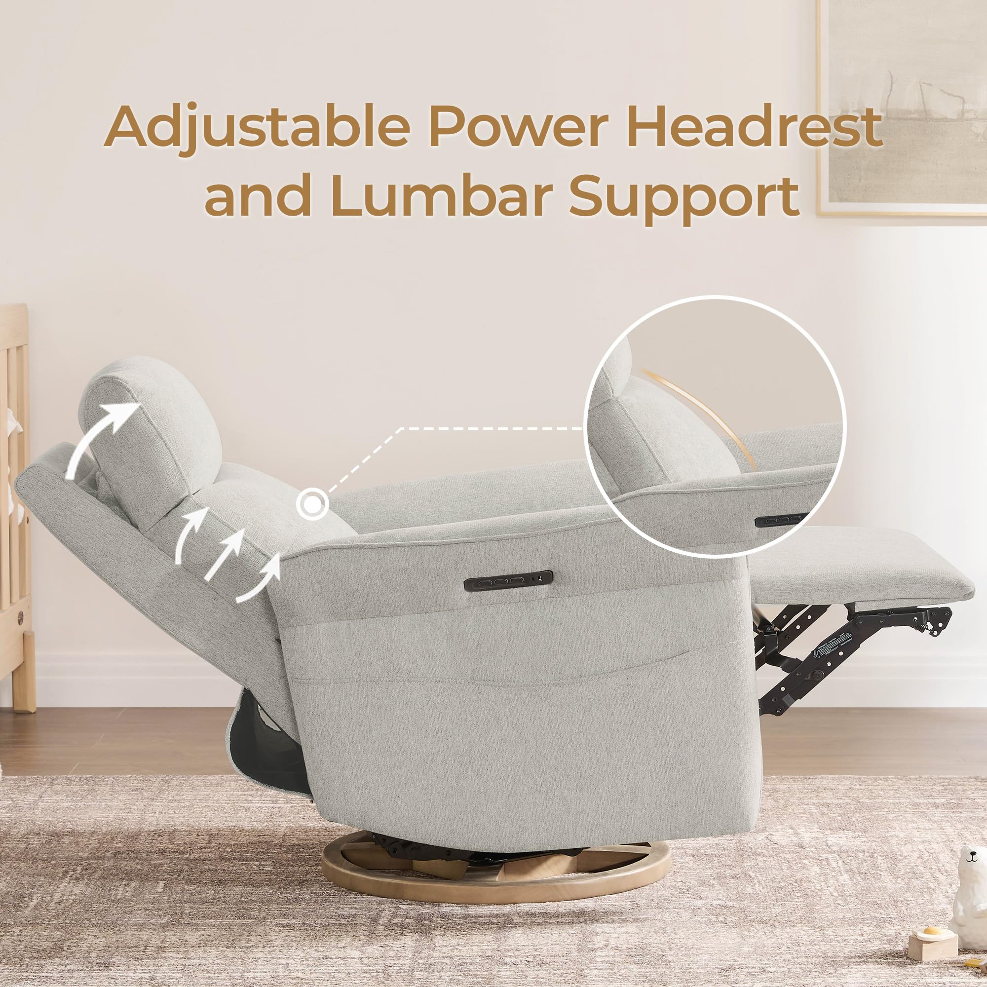Triple-Motor Power Swivel Nursery Glider Recliner