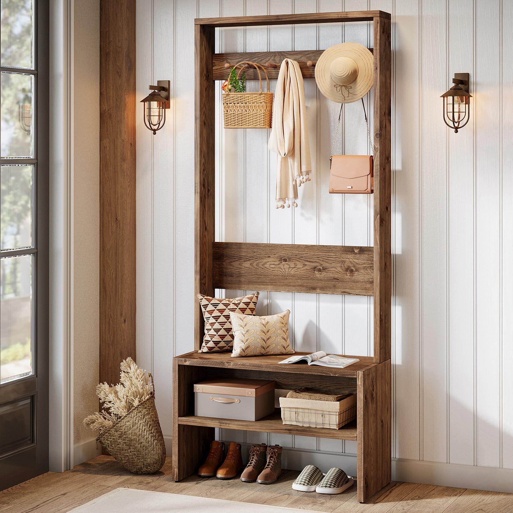 Hall Tree with Bench and Shoe Storage 70.8" Tall