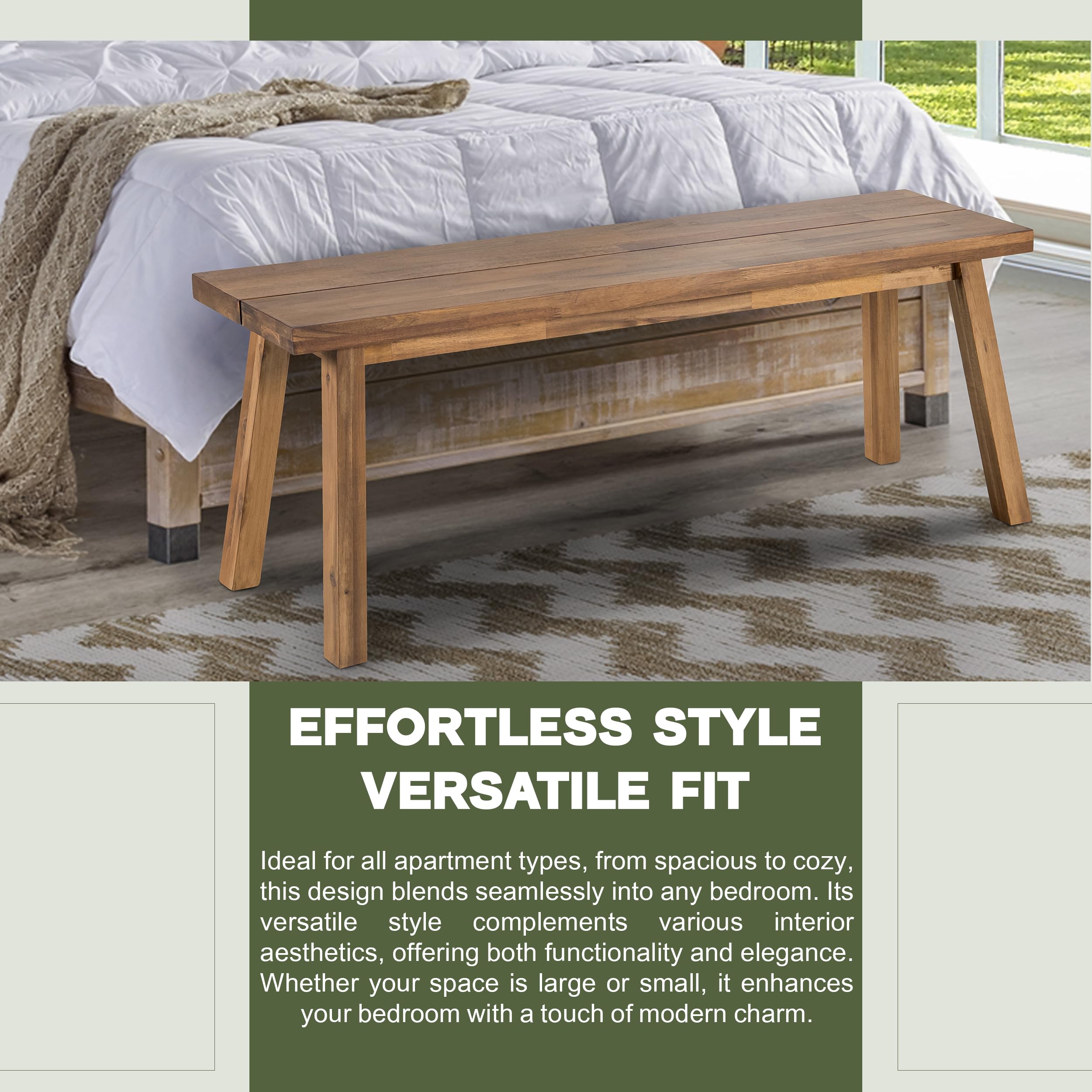Acacia Wood Bench for Entryway and Living Room