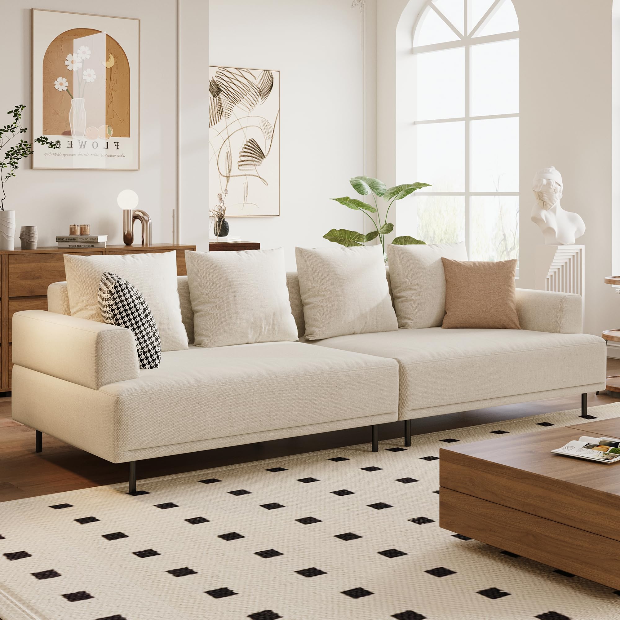 Modular Sectional Sofa 109.4" Wide Mid-Century Modern Fabric Couch
