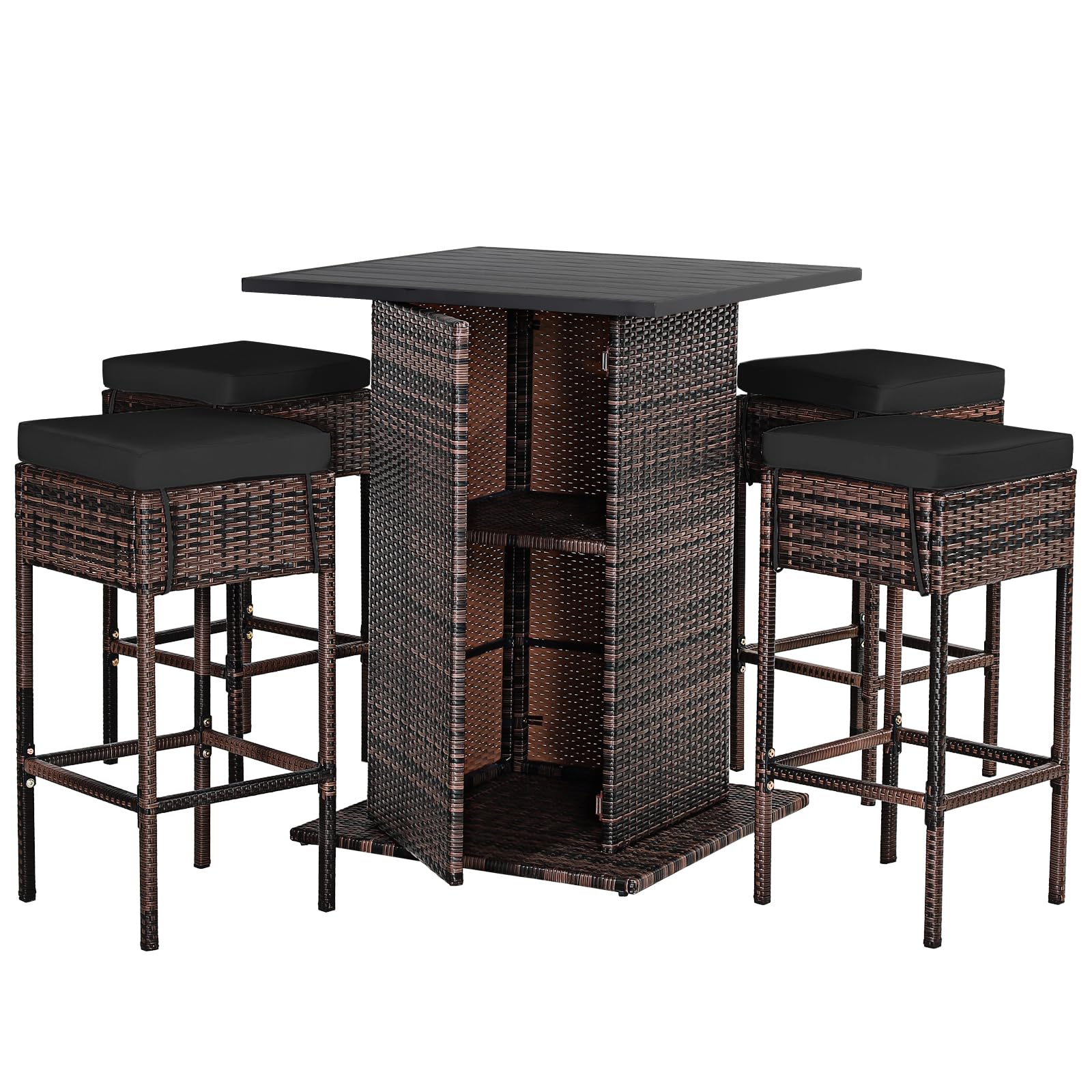 5-Piece Outdoor Wicker Bar Set with Storage