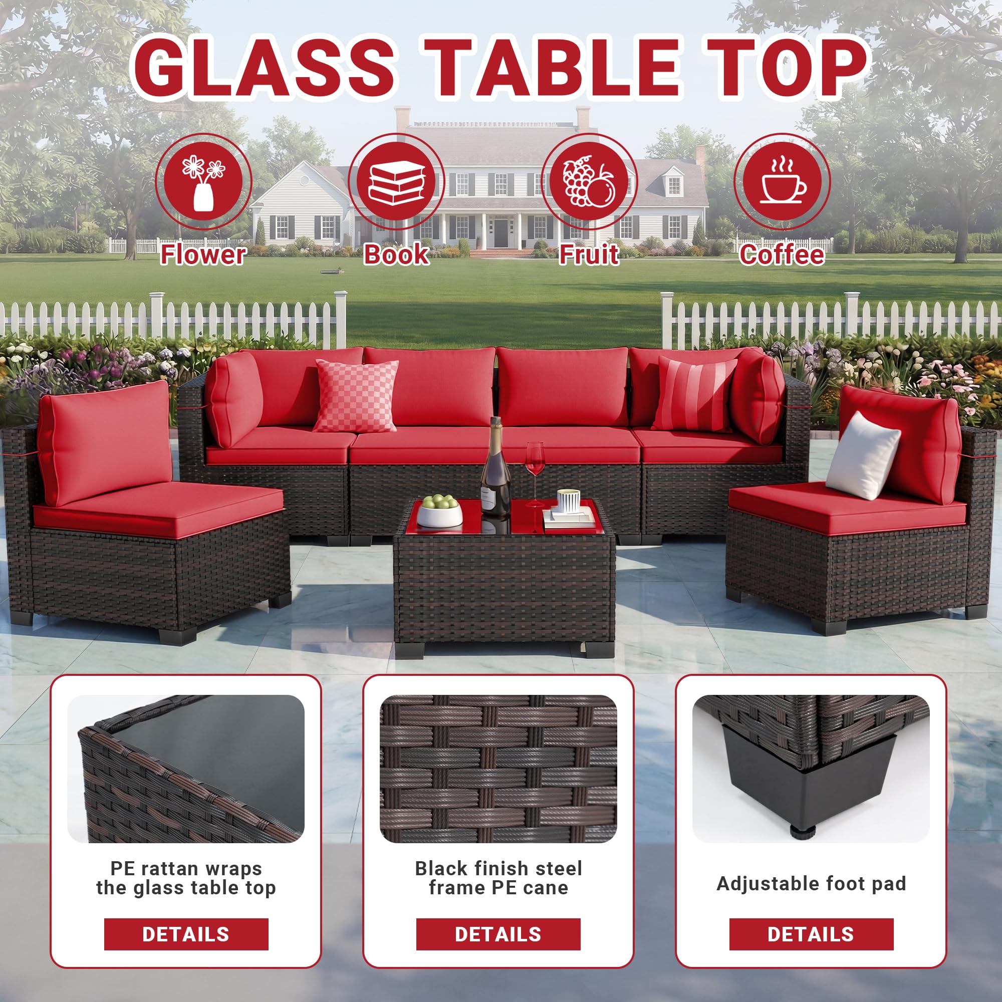 7-Piece Rattan Patio Furniture Set with Coffee Table