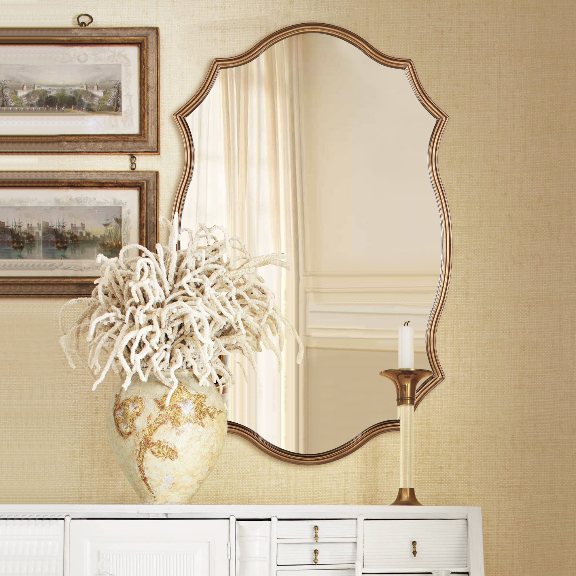 Vintage Gold Wall Mirror 20x30 Octagonal Metal Frame