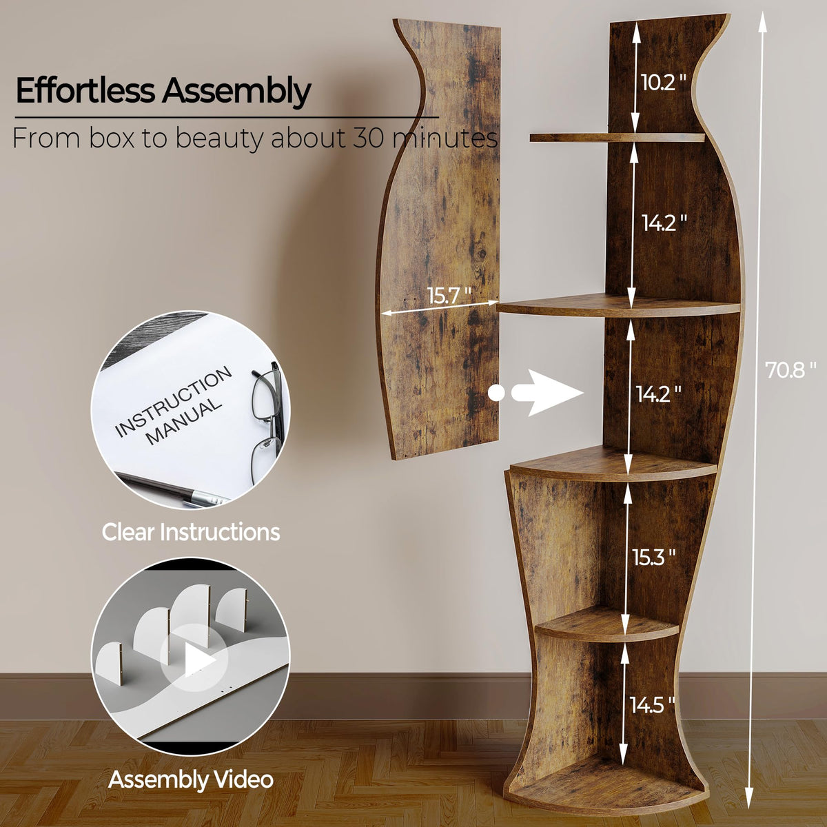 5-Tier Corner Shelf Vase-Shaped Bookcase