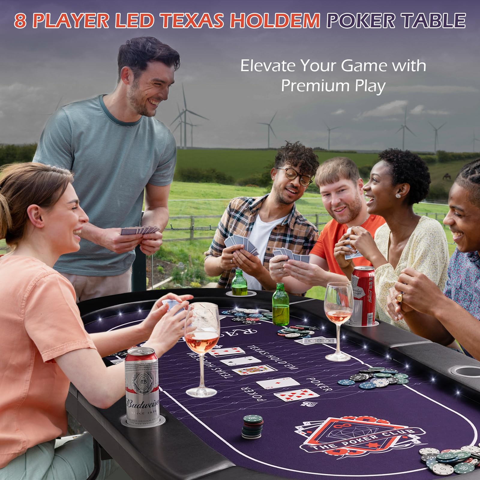 LED Poker Table 8 Player Foldable