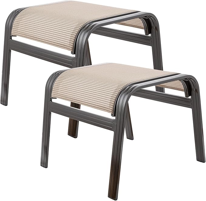 Outdoor Metal Patio Ottoman Footrest Set of 2 - Grey
