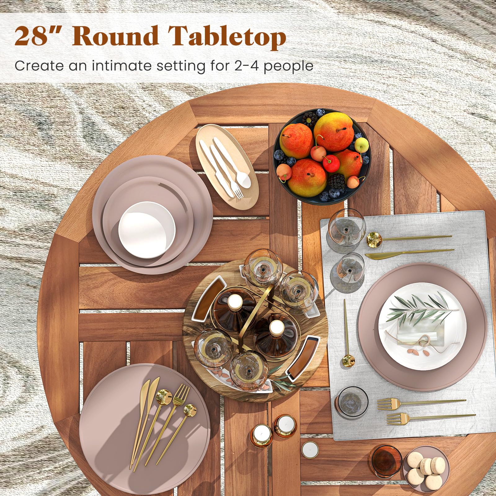 Outdoor Acacia Wood Bar Table 39" Round