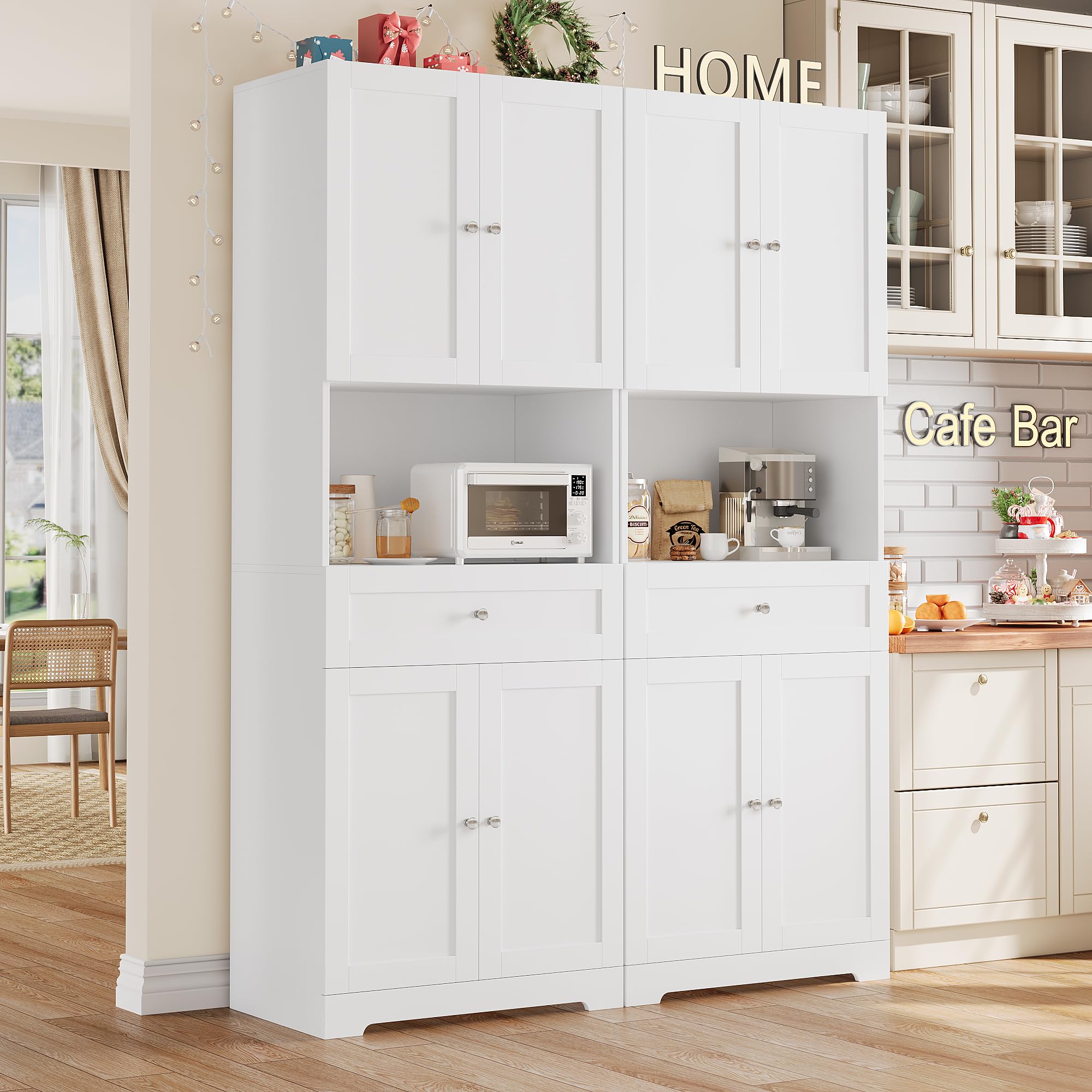 Tall Kitchen Pantry Cabinet with Doors and Drawers