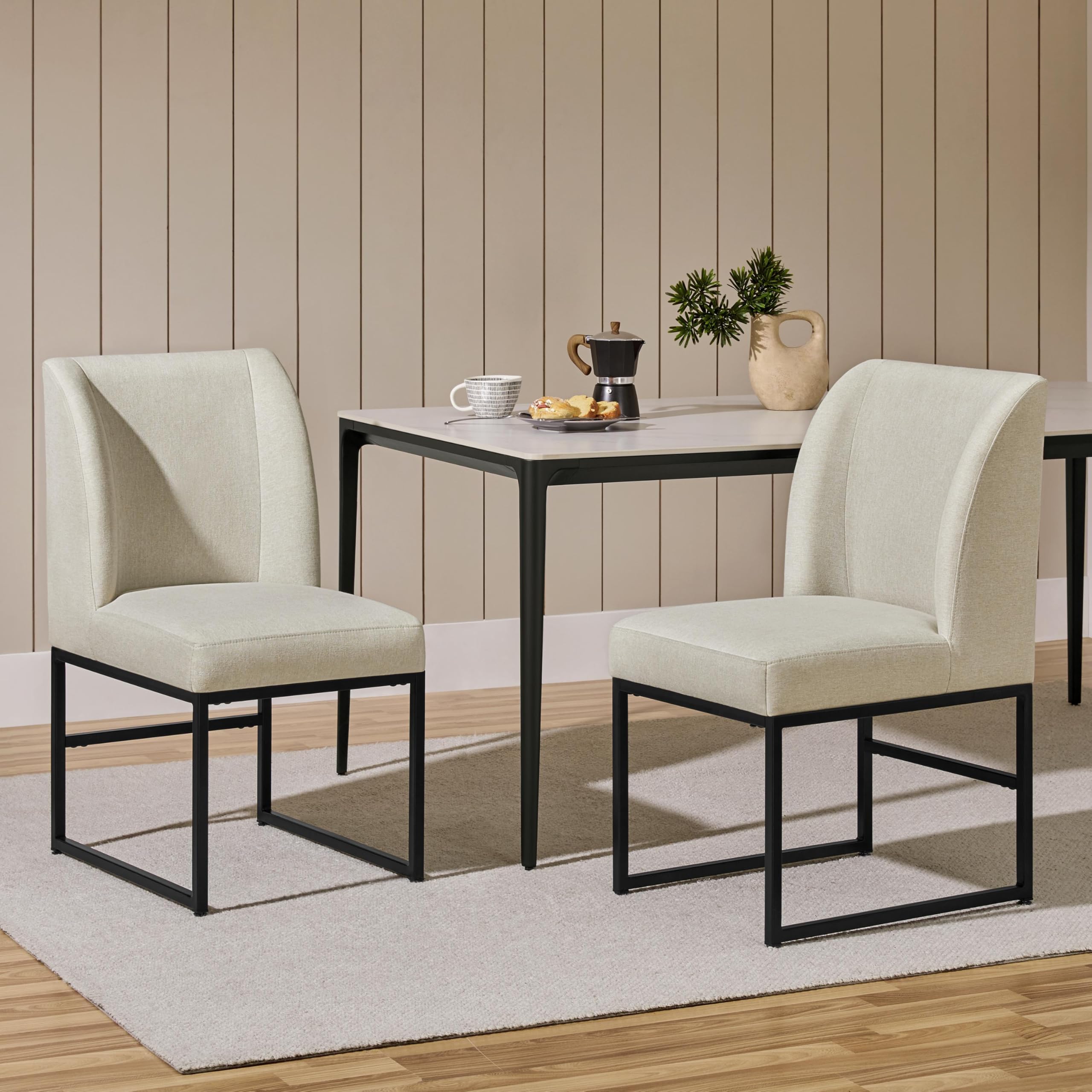 Upholstered Dining Chairs Set of 2 - Mid Back Padded Seat with Metal Legs