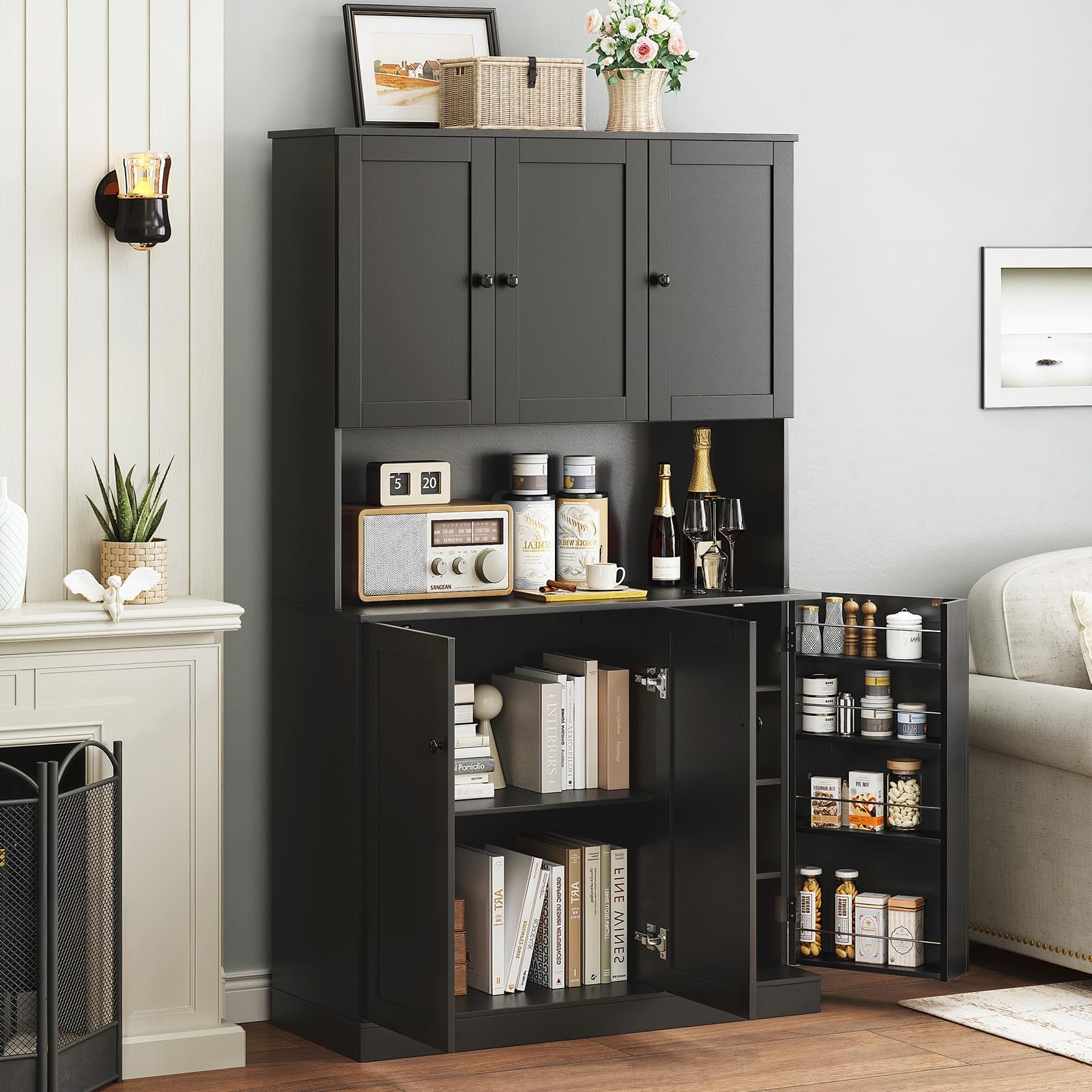 71" Tall Kitchen Pantry Storage Cabinet with Microwave Stand