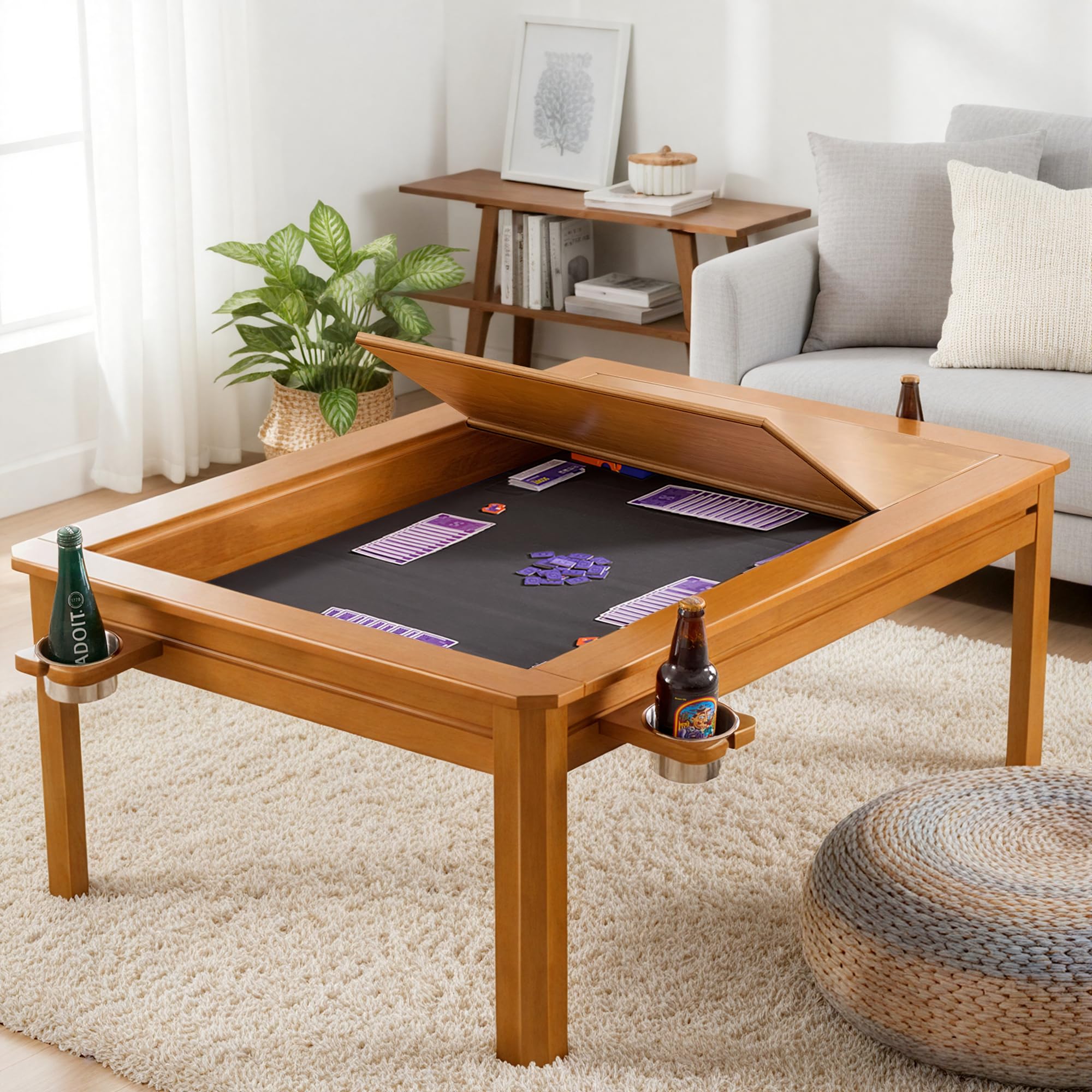 Solid Wood Board Game Coffee Table with Removable Top 3-in-1