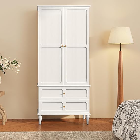 Mid-Century Modern Armoire Wardrobe with Doors and Drawers