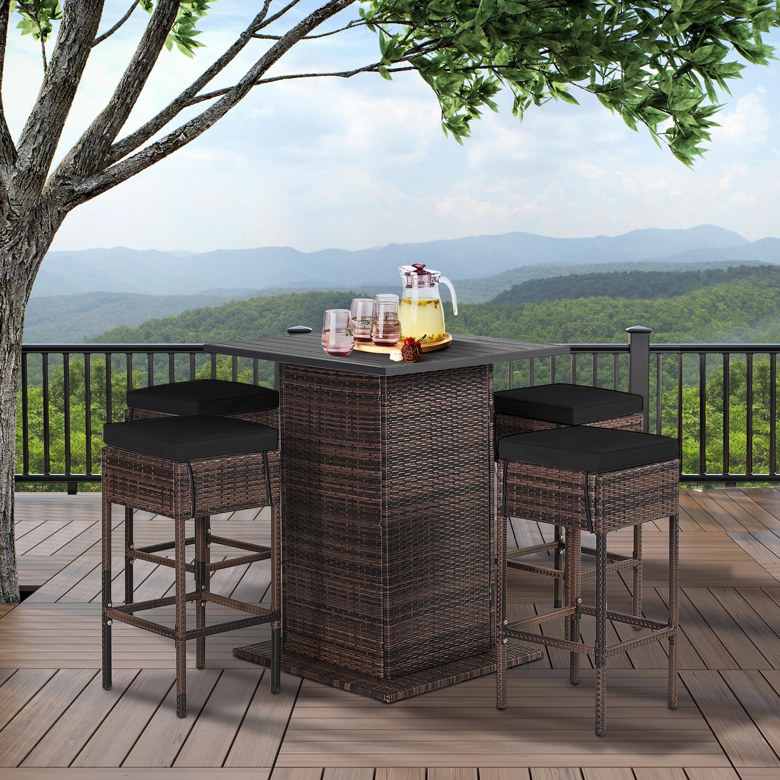 5-Piece Outdoor Wicker Bar Set with Storage