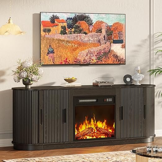 70" Fluted Fireplace TV Stand with Electric Fireplace