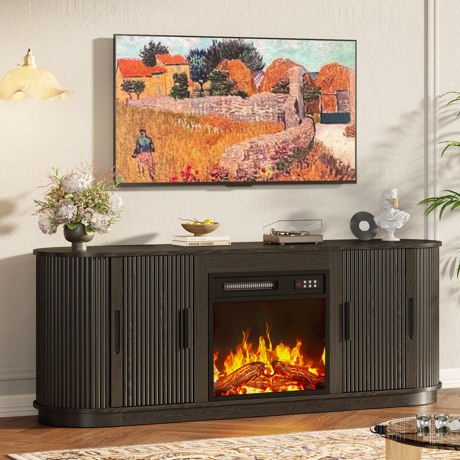 70" Fluted Fireplace TV Stand with Electric Fireplace
