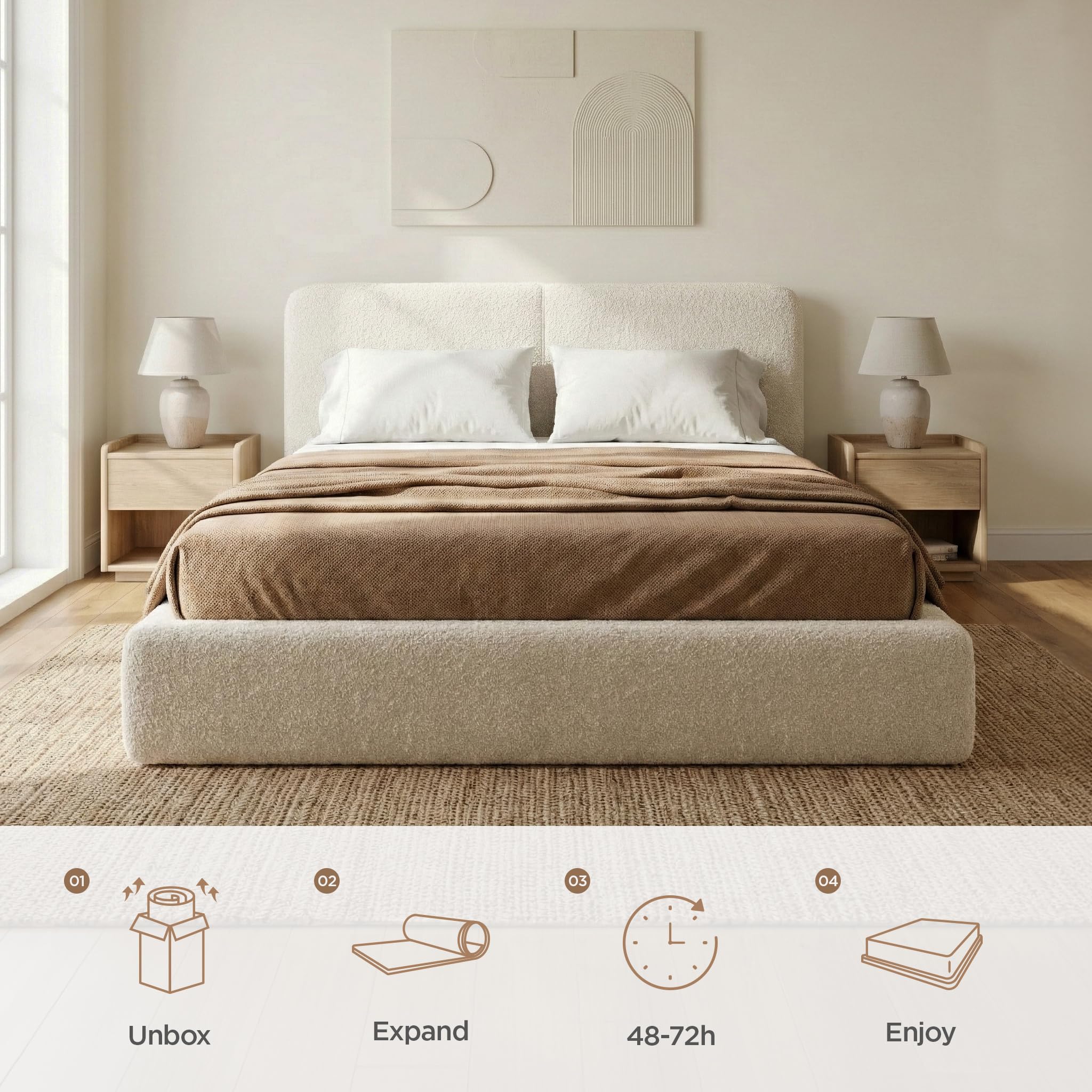 Full-Foam Queen Platform Bed Frame with Headboard